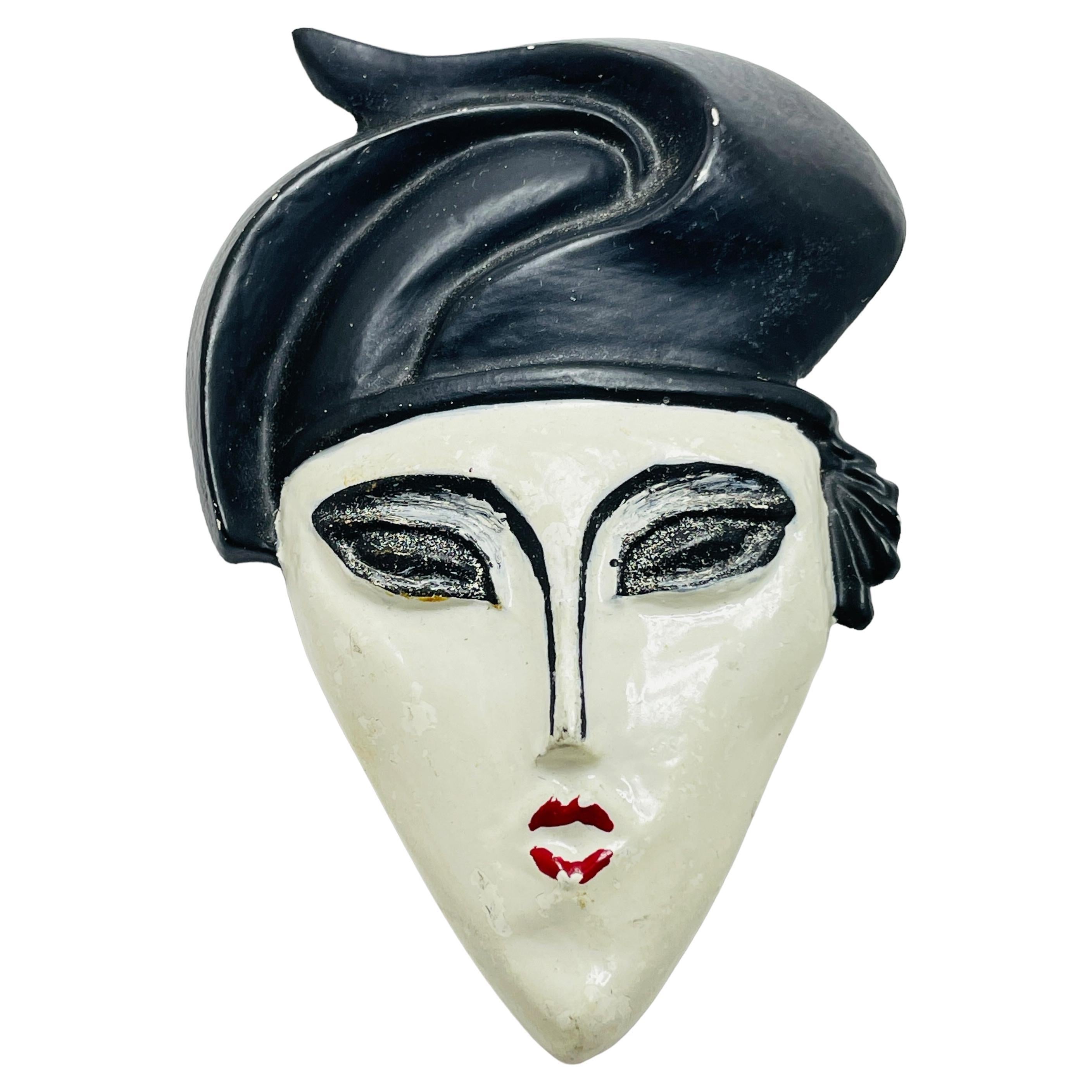 Vintage unique face artisan designer brooch