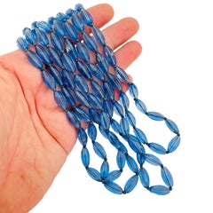 Vintage unique faceted sapphire blue glass beaded designer necklace