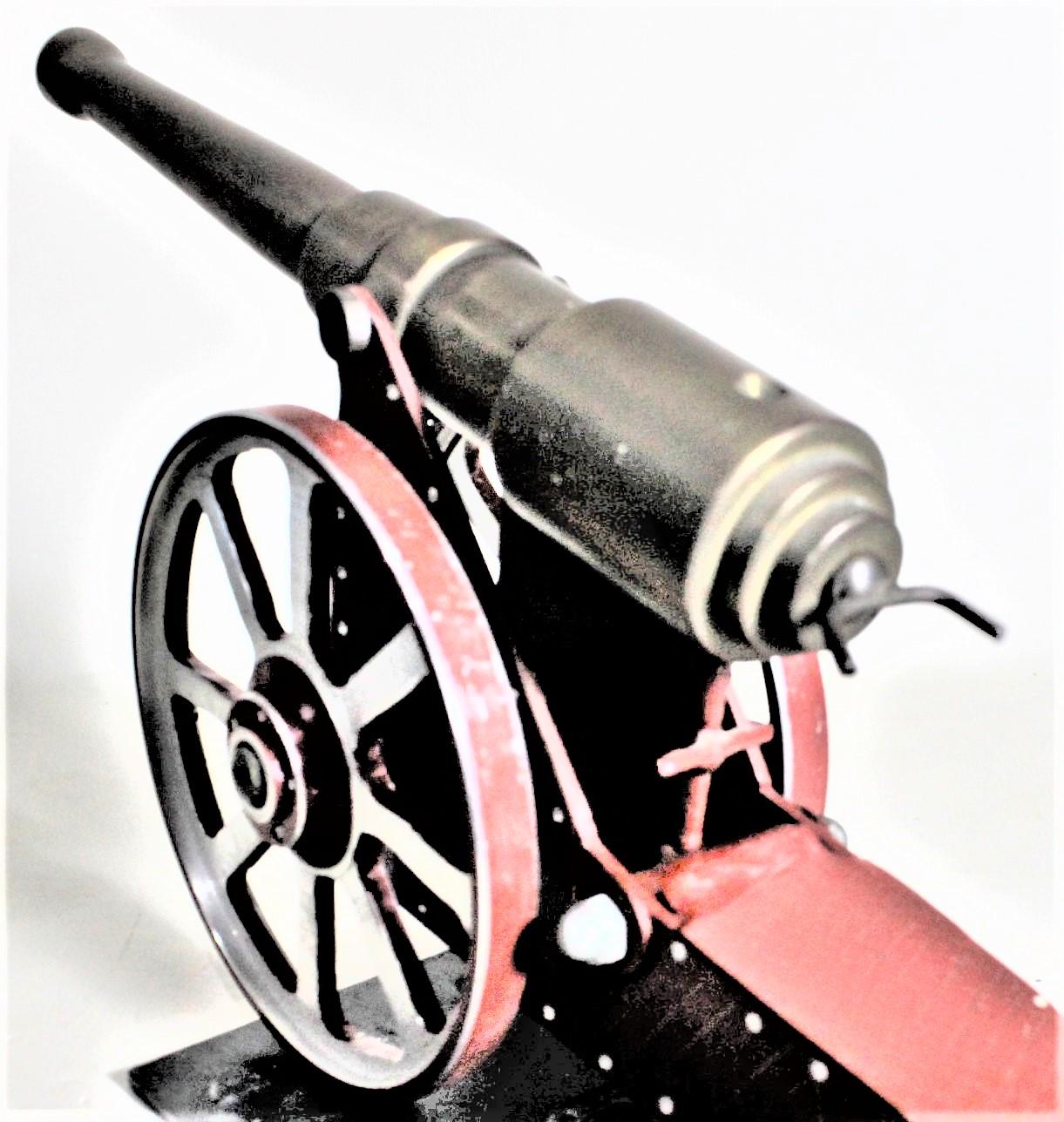 Machine-Made Vintage Unique Folk Art Made Metal and Cold-Painted Colonial Canon Model For Sale