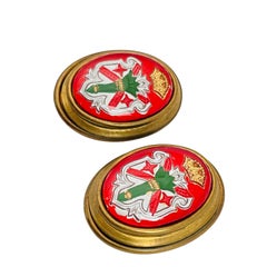 Vintage unique gold enamel glass designer clip on earrings