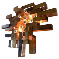 Used Unique Huge Copper Asymetrical Brutalist Wall Lamp, ca. 1970's