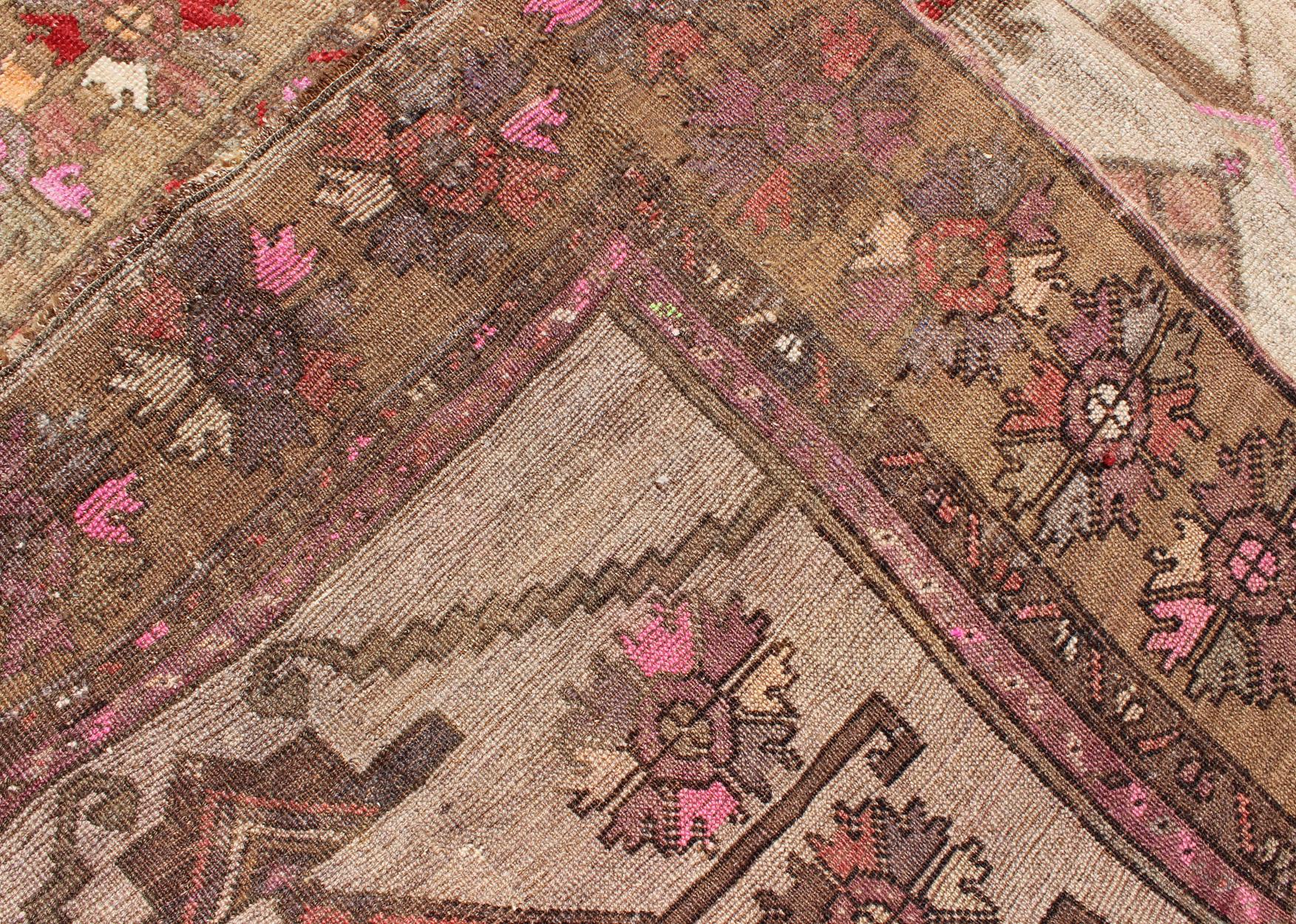 Vintage Unique Oushak Runner with Tribal Designs and Geometric Motifs For Sale 4