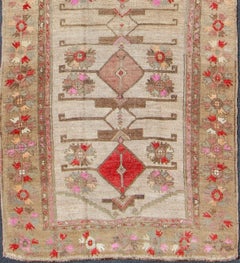 Vintage Unique Oushak Runner with Tribal Designs and Geometric Motifs
