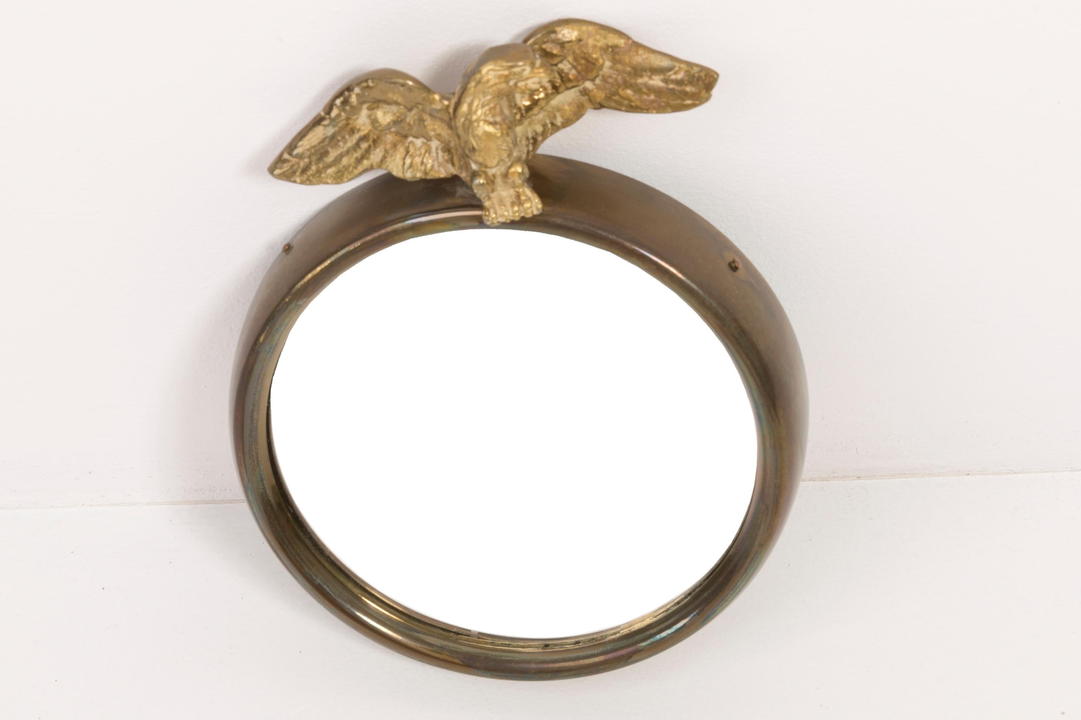 Vintage Unique Small Gold Decorative Mirror with Eagle, Europe, 1960s In Good Condition For Sale In 05-080 Hornowek, PL