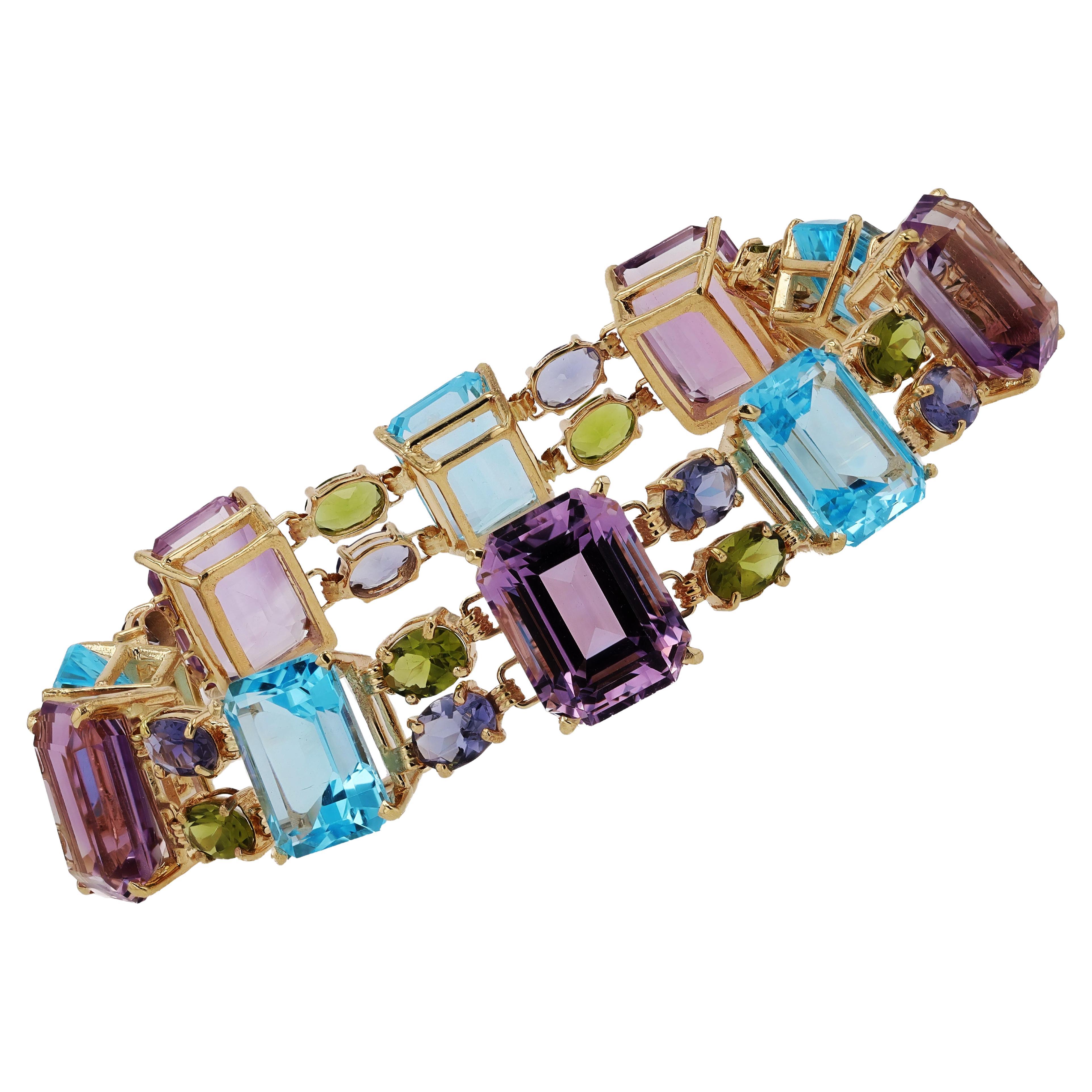 Emerald Cut  Vintage Unisex 100 Carat Gemstone Rainbow Bracelet
