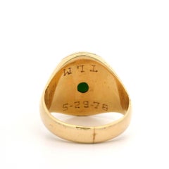 Vintage Unisex 10k Yellow Gold Oval Dark Cabochon Jade Bezel Solitaire Ring