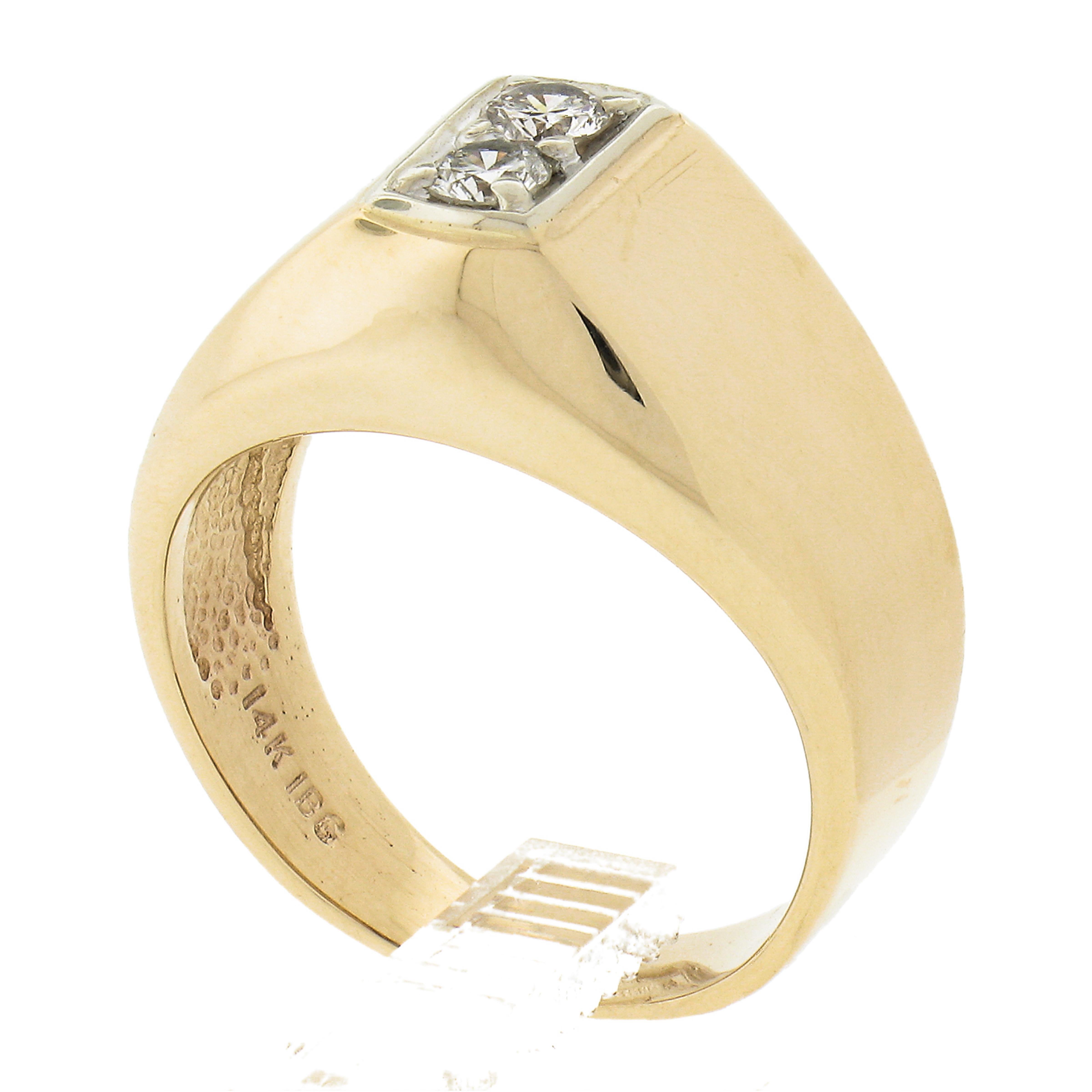 Vintage Unisex 14k Gold .24ct Round Brilliant Dual Diamond Polished Band Ring For Sale 5