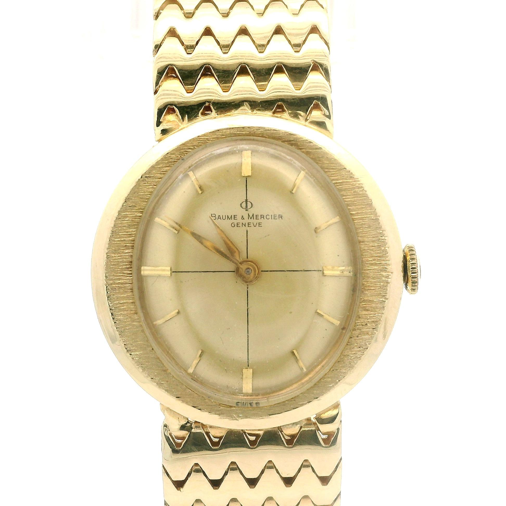 Vintage Unisex 14k Yellow Gold Baume & Mercier Mechanical Wrist Watch Bracelet en vente 1