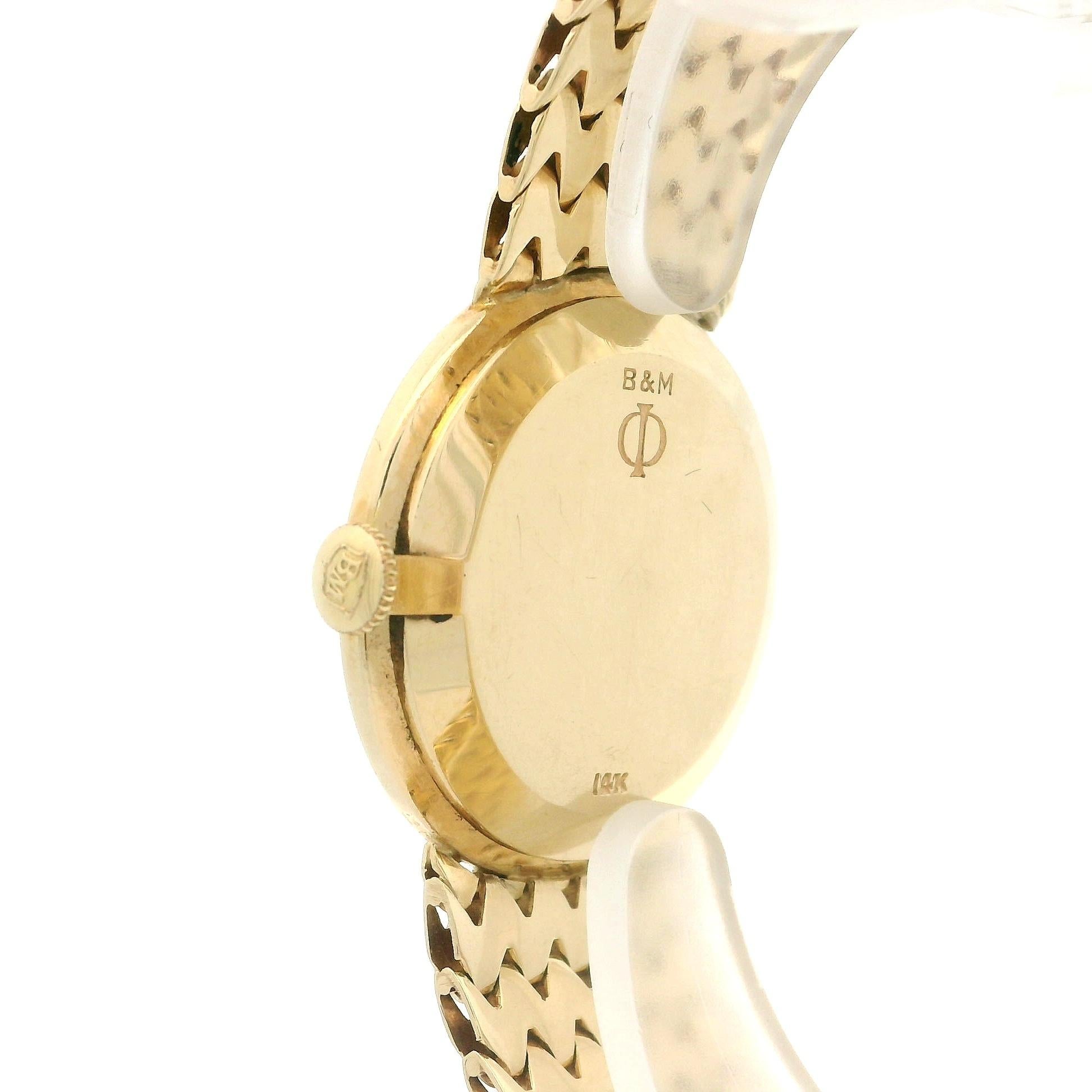 Vintage Unisex 14k Yellow Gold Baume & Mercier Mechanical Wrist Watch Bracelet en vente 4