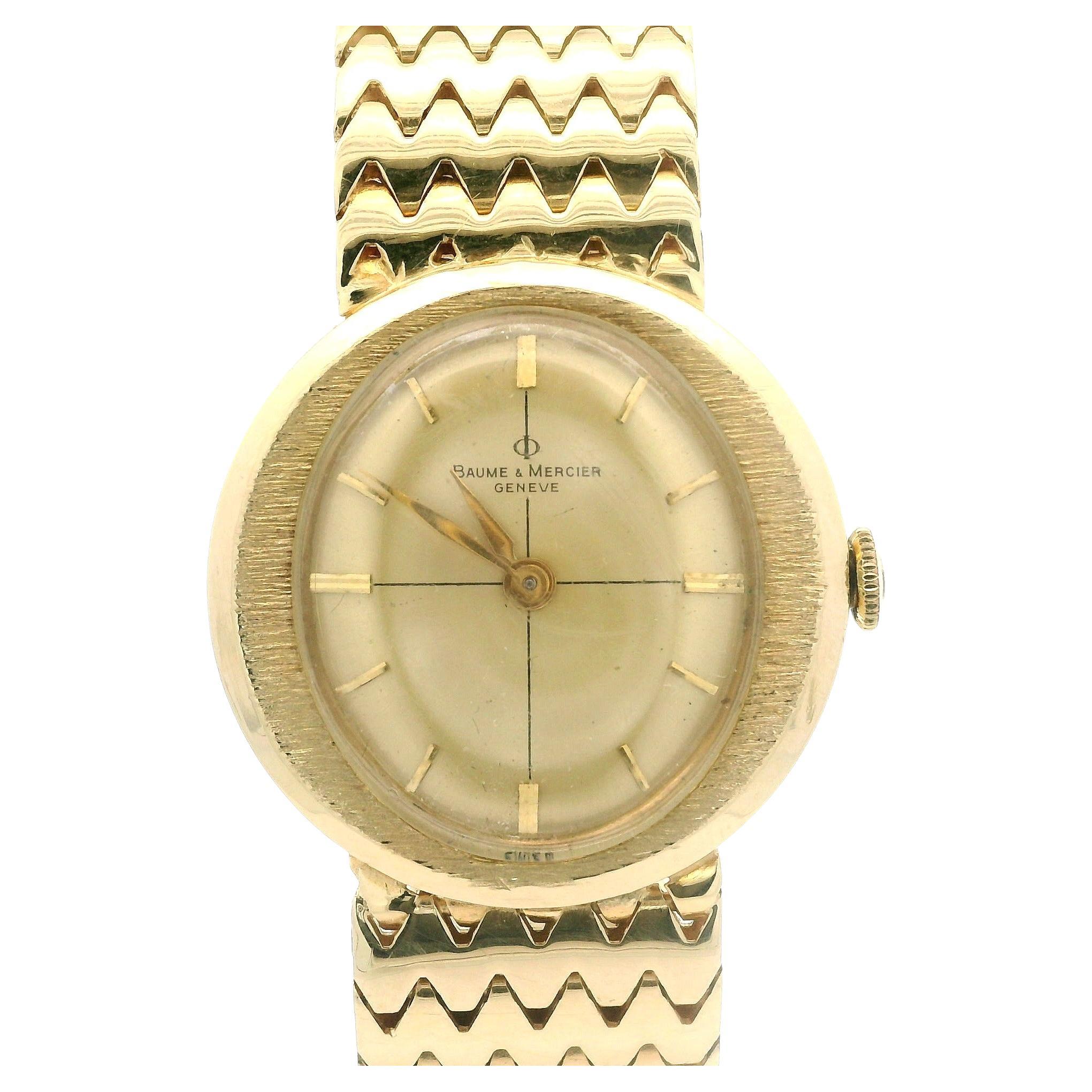 Vintage Unisex 14k Gelbgold Baume & Mercier Mechanisches Armbanduhrarmband, Unisex