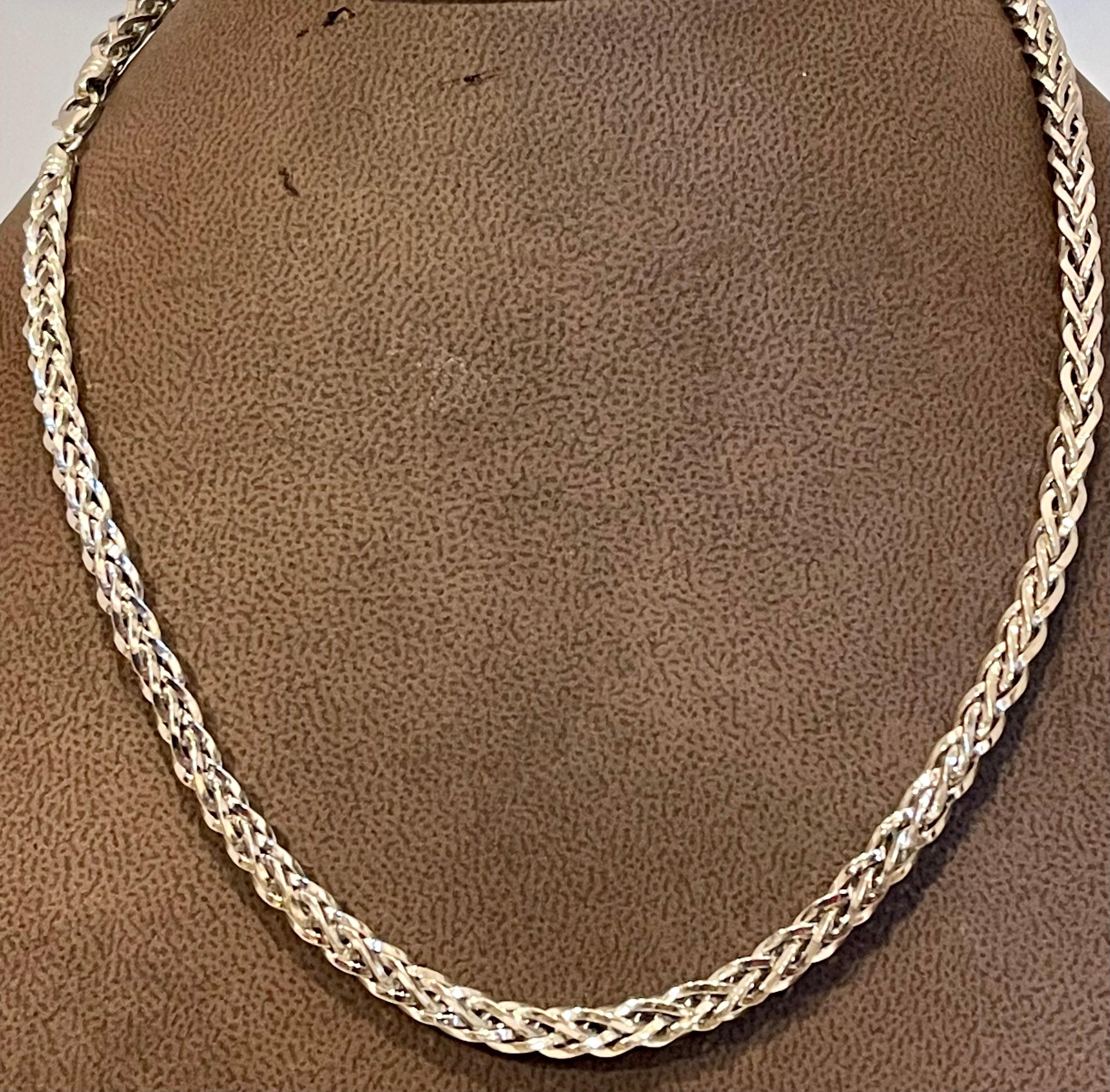 Vintage Unisex 14kt White Gold 18 in Hollow Wheat Chain, Italian, 11 Gm For Sale 1