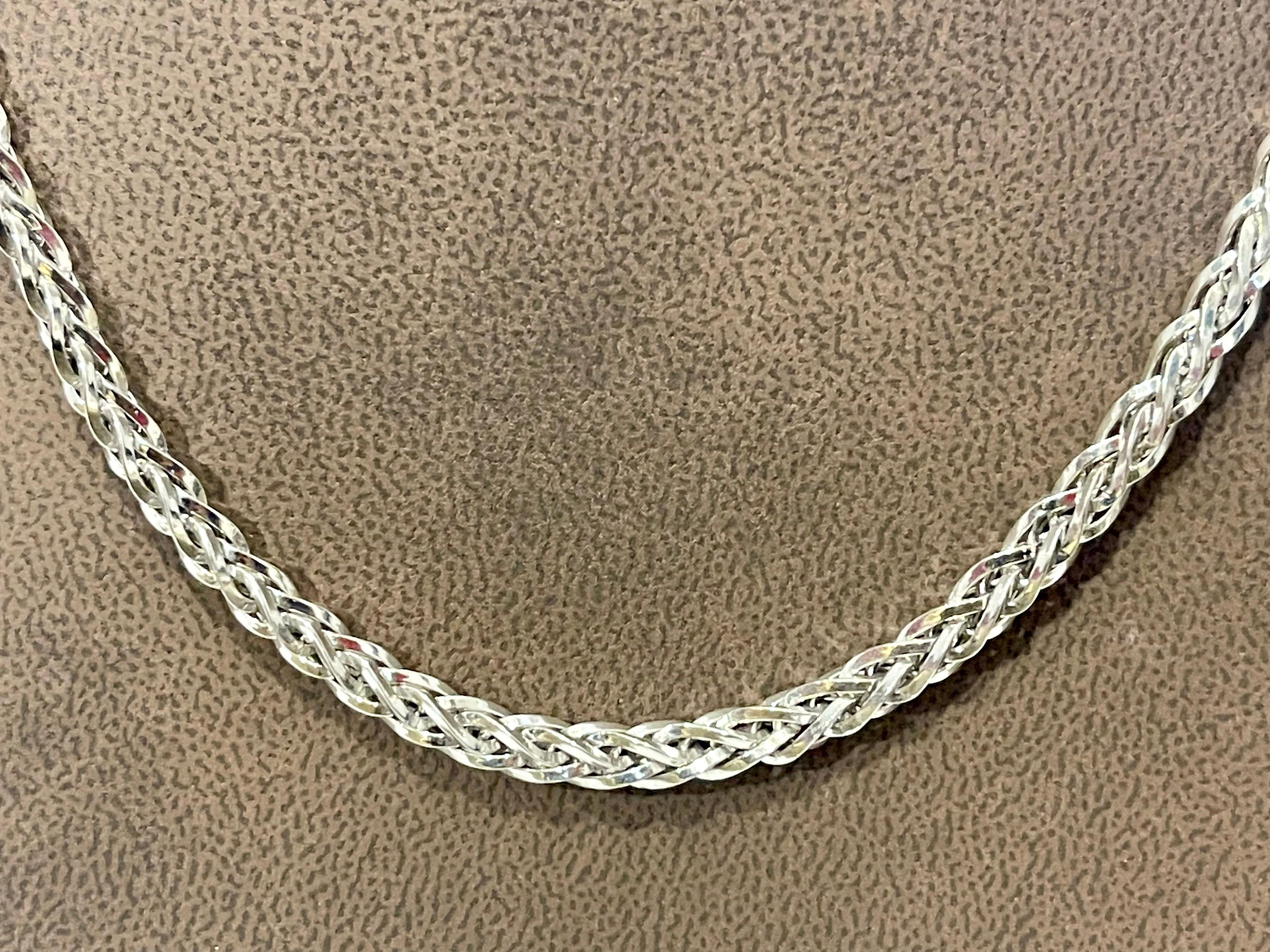 Vintage Unisex 14kt White Gold 18 in Hollow Wheat Chain, Italian, 11 Gm For Sale 2