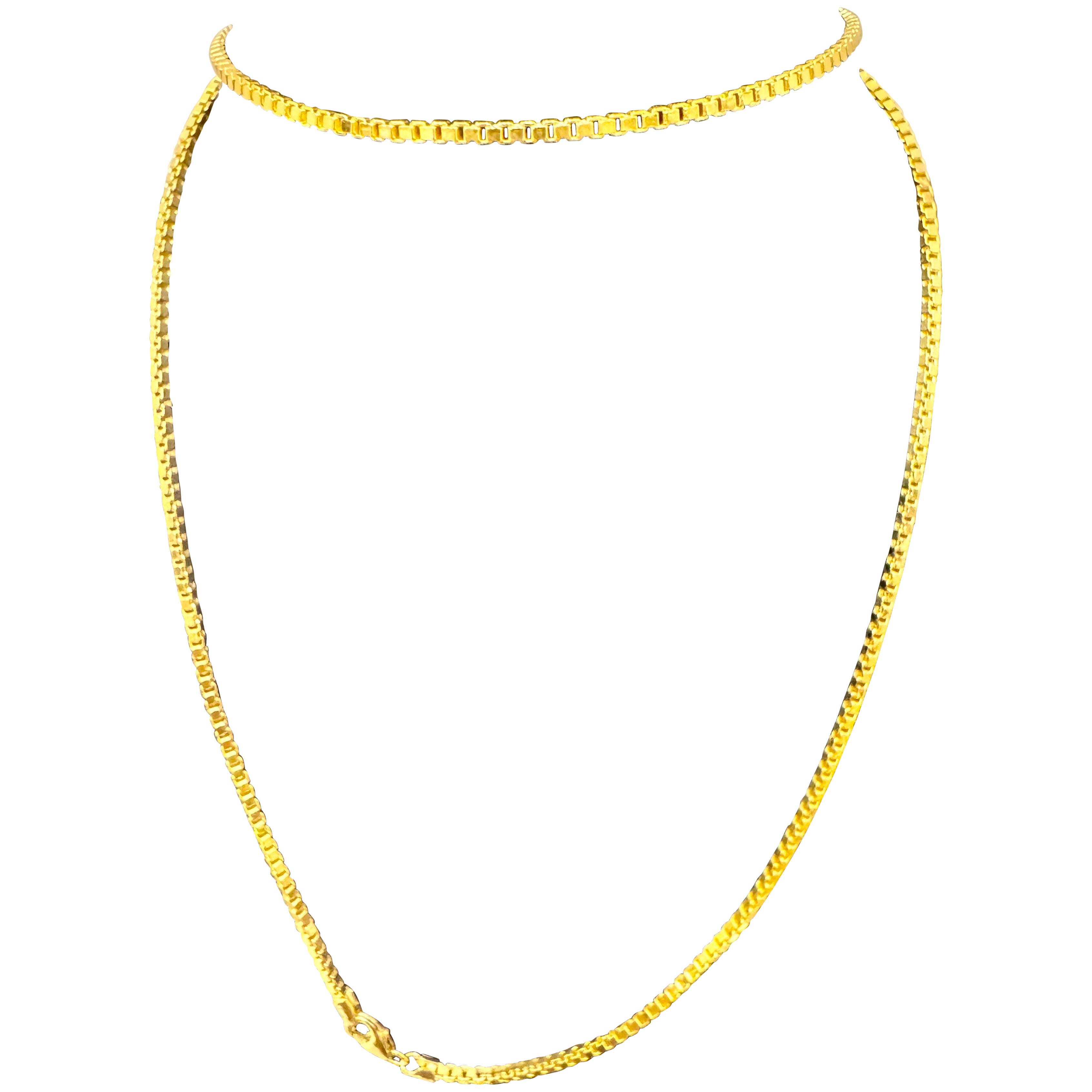 Vintage Unisex 18 Karat Yellow Gold Box chain Necklace, Italian 24", 7.2 GM