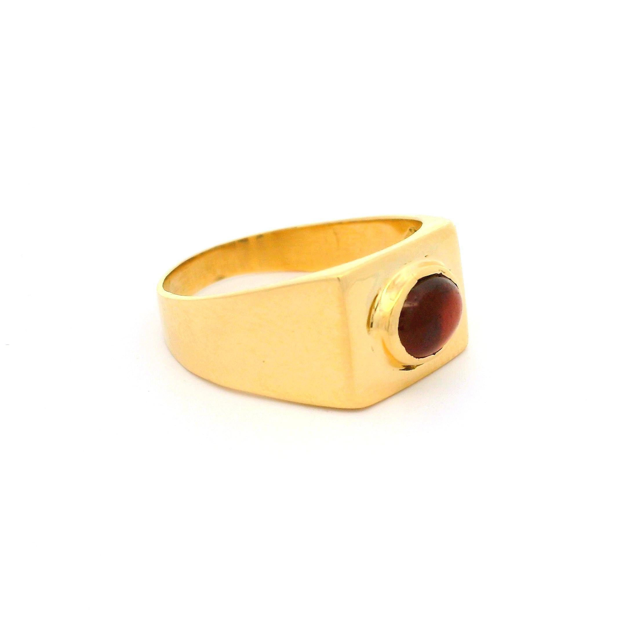 Vintage Unisex 18k Amarillo Oro Oval Granate Solitario Signet Band Ring 6