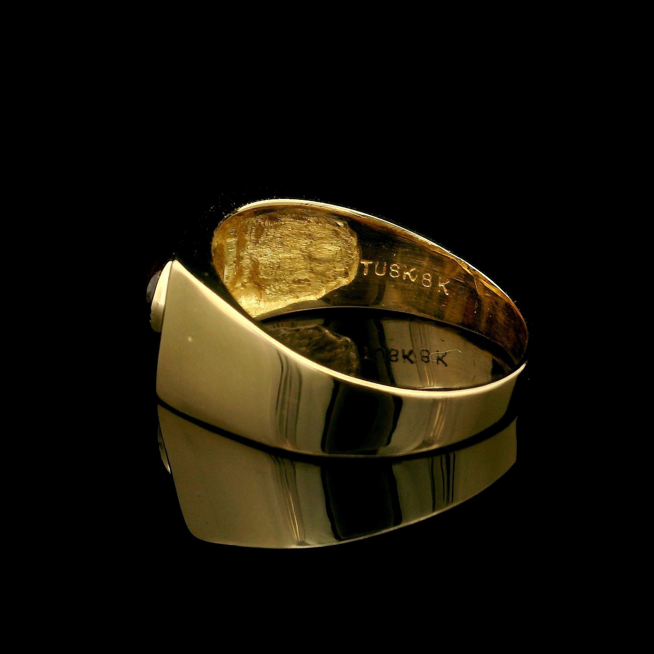 Vintage Unisex 18k Amarillo Oro Oval Granate Solitario Signet Band Ring Cabujón
