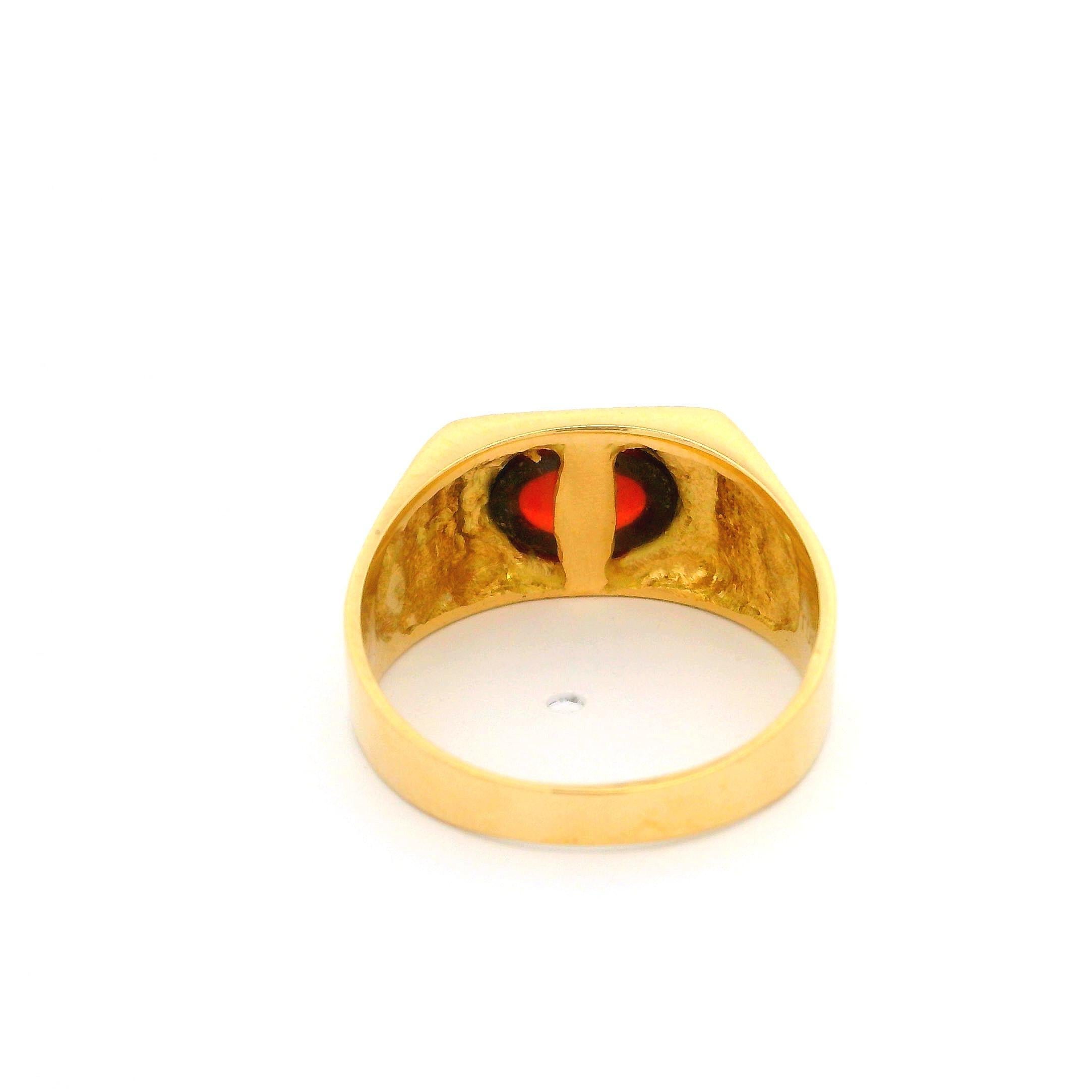 Vintage Unisex 18k Amarillo Oro Oval Granate Solitario Signet Band Ring 1