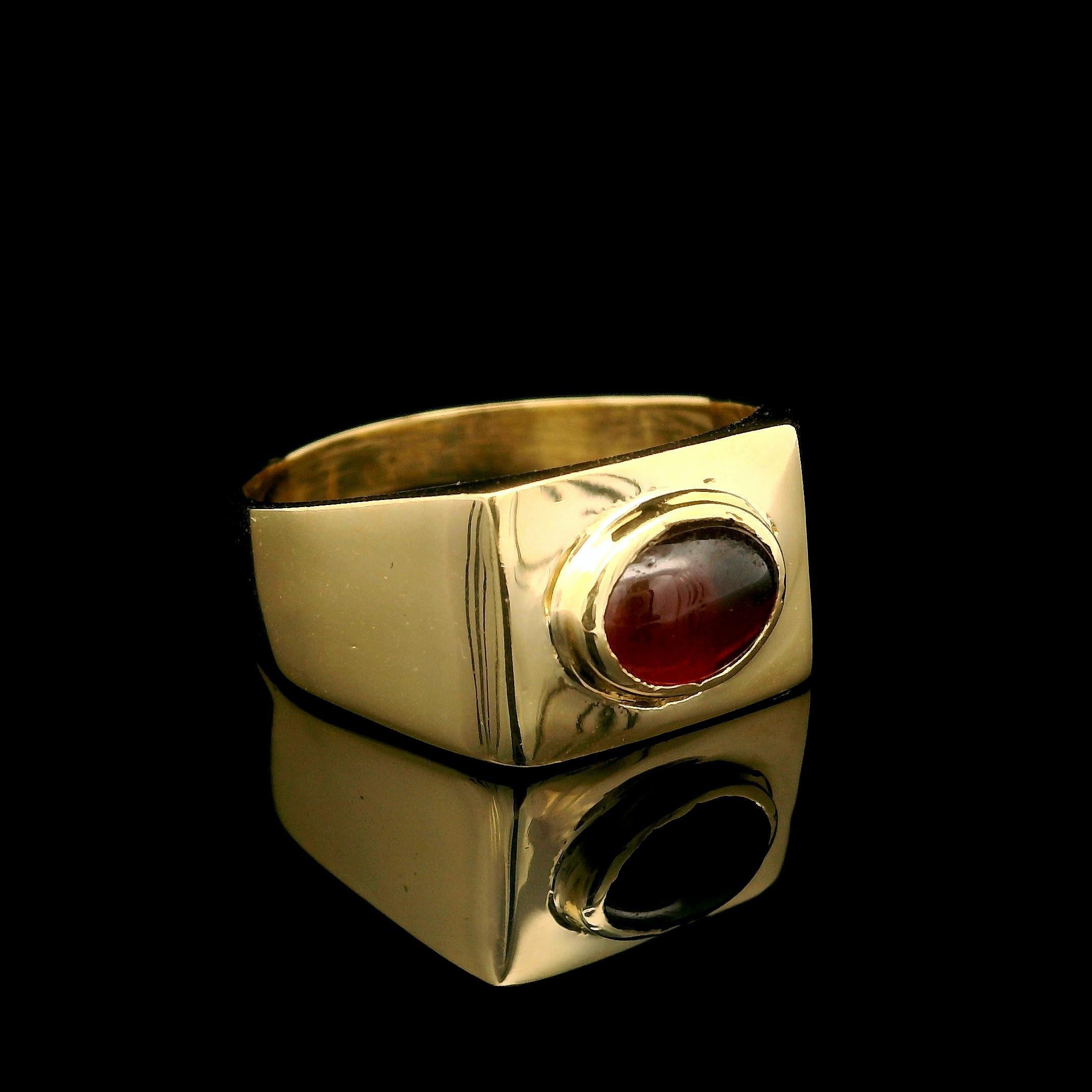 Vintage Unisex 18k Amarillo Oro Oval Granate Solitario Signet Band Ring 4