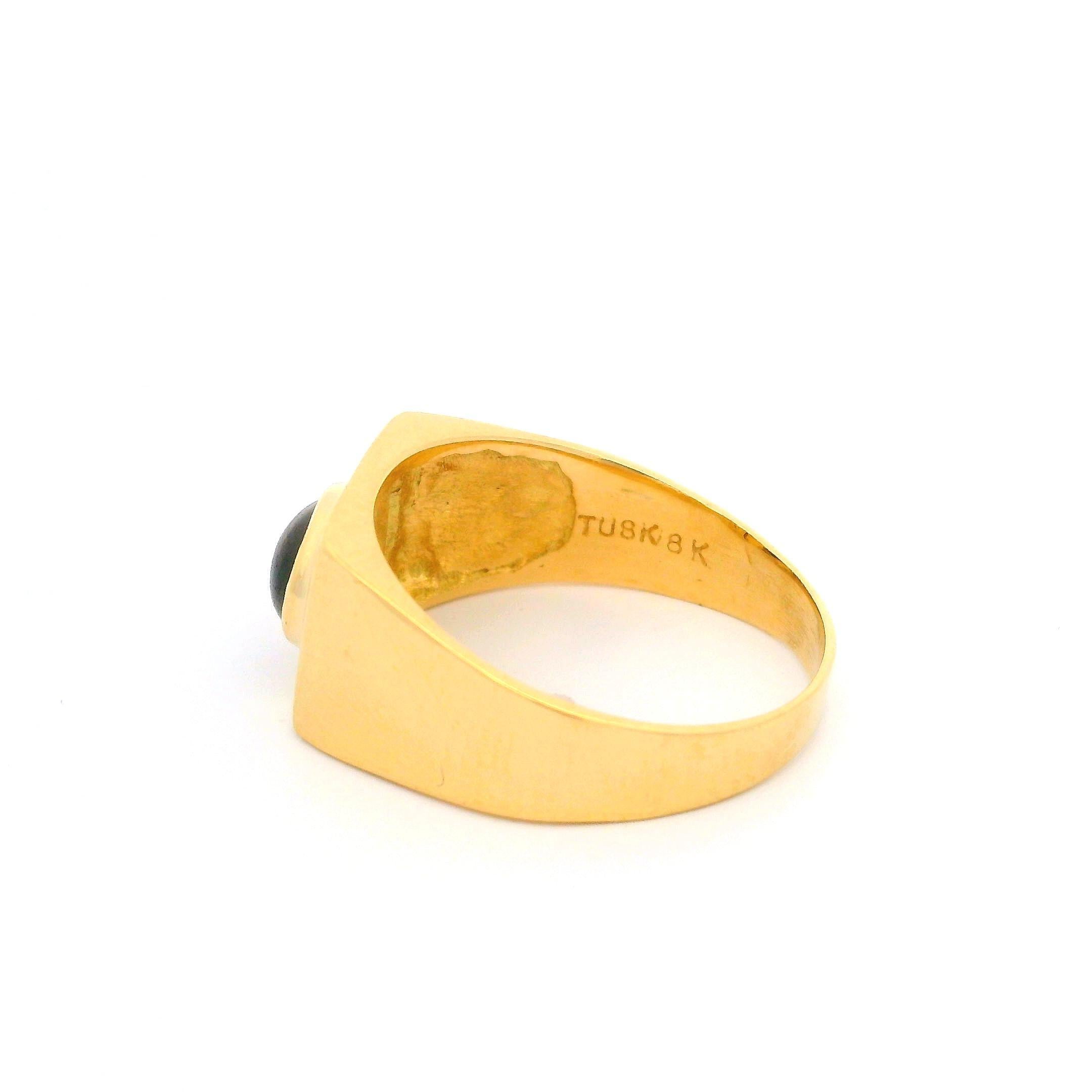 Vintage Unisex 18k Amarillo Oro Oval Granate Solitario Signet Band Ring 5