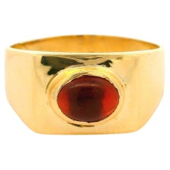 Vintage Unisex 18k Amarillo Oro Oval Granate Solitario Signet Band Ring