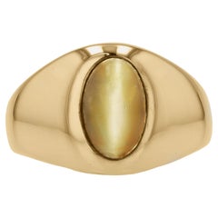 Vintage Unisex Ojo de Gato Crisoberilo Anillo Gitano Oro Amarillo 14K
