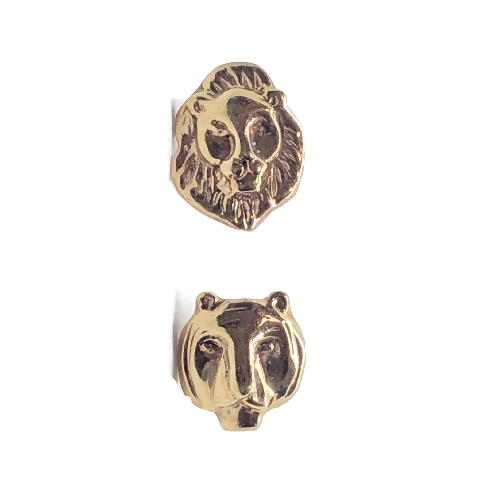 Art Nouveau Vintage Unisex Cufflinks in Lion and Lioness Design Made in 14 Karat Yellow Gold For Sale