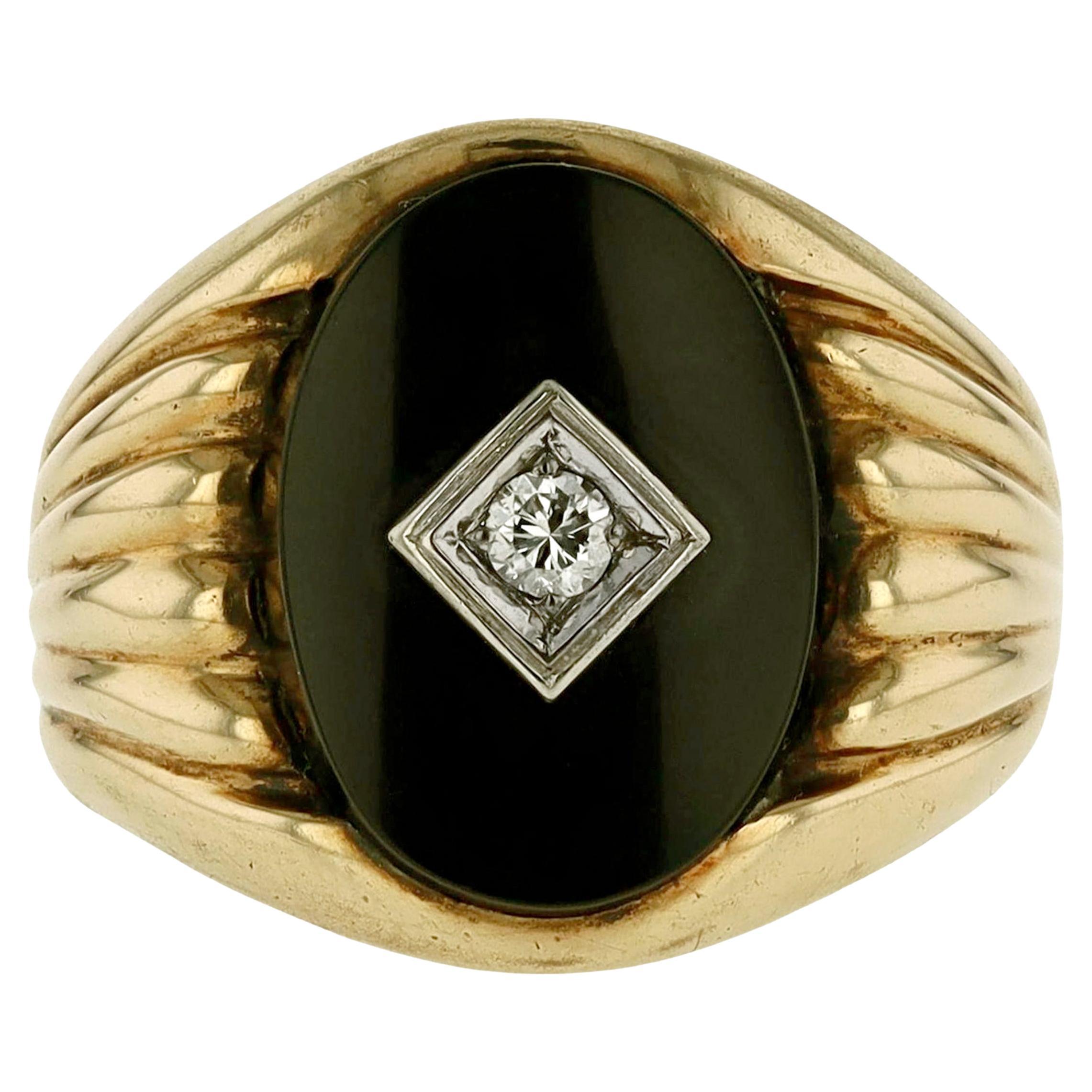 Vintage Unisex Onyx and Diamond Ring For Sale