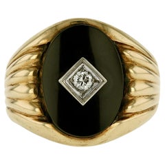 Vintage Unisex Onyx and Diamond Ring