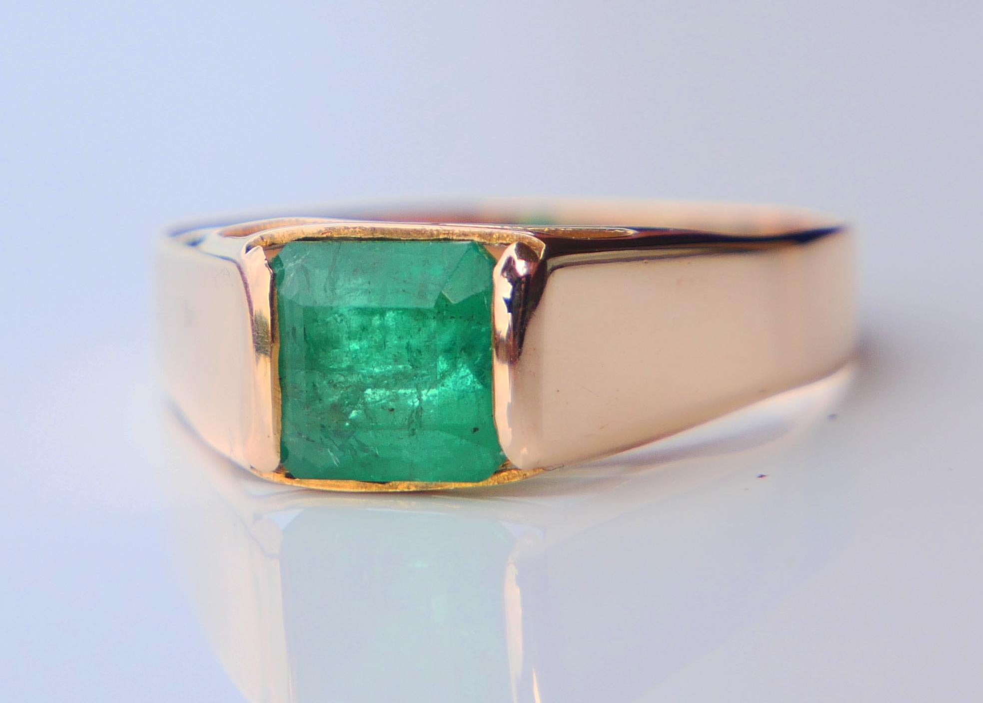 Vintage Unisex Ring natürlich 1.5ct Smaragd massiv 18K Gelbgold Ø US8.5 / 2.7gr im Angebot 6