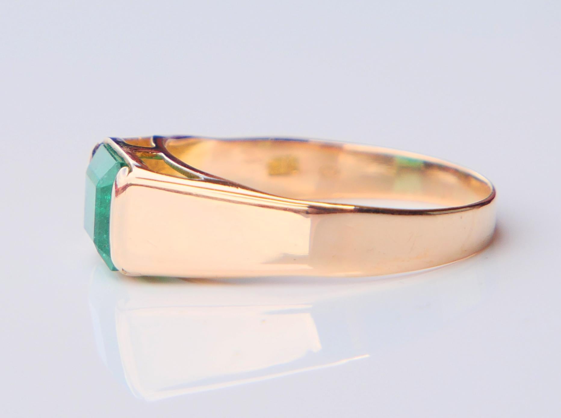 Vintage Unisex Ring natürlich 1.5ct Smaragd massiv 18K Gelbgold Ø US8.5 / 2.7gr im Angebot 7