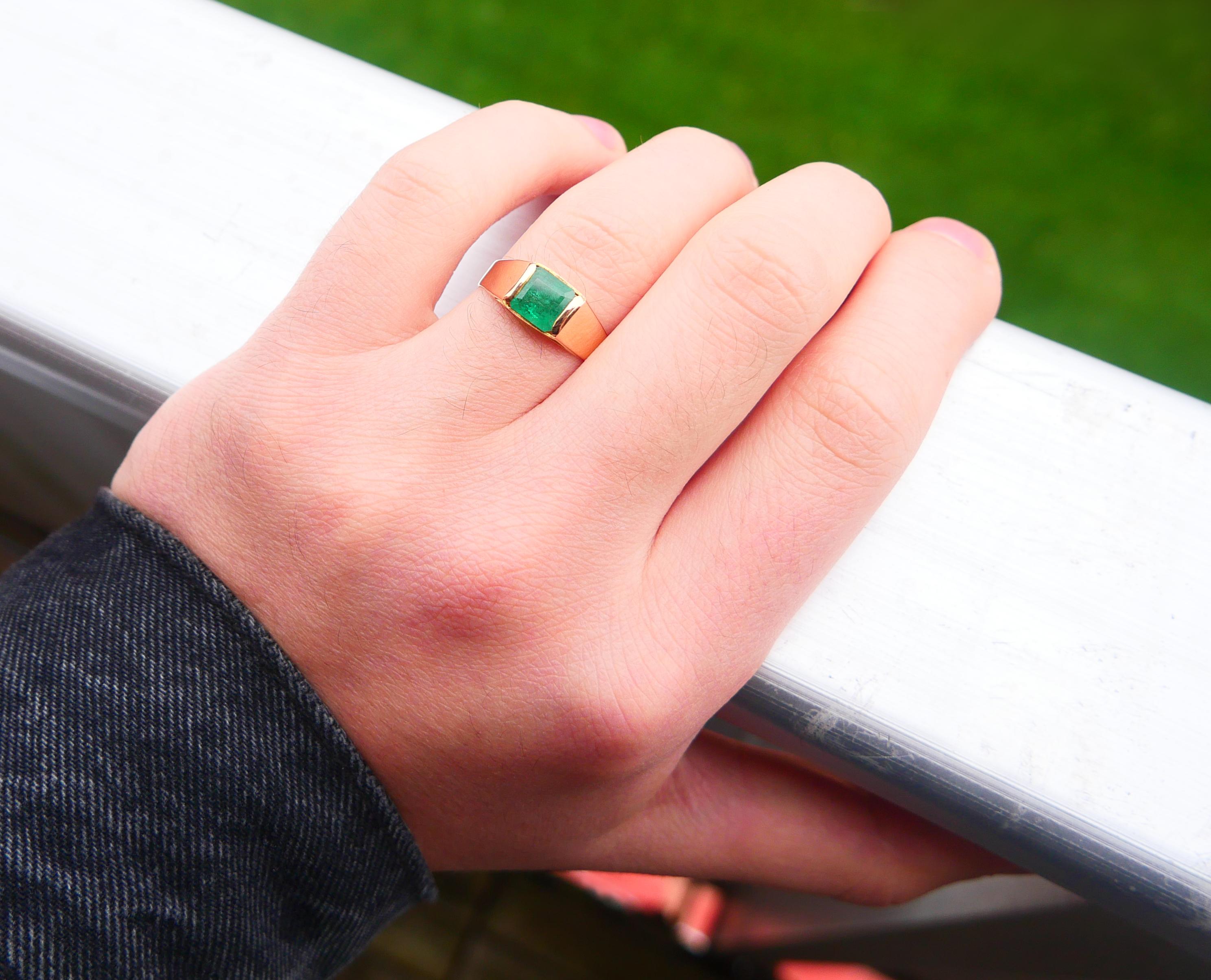 Vintage Unisex Ring natürlich 1.5ct Smaragd massiv 18K Gelbgold Ø US8.5 / 2.7gr im Angebot 10