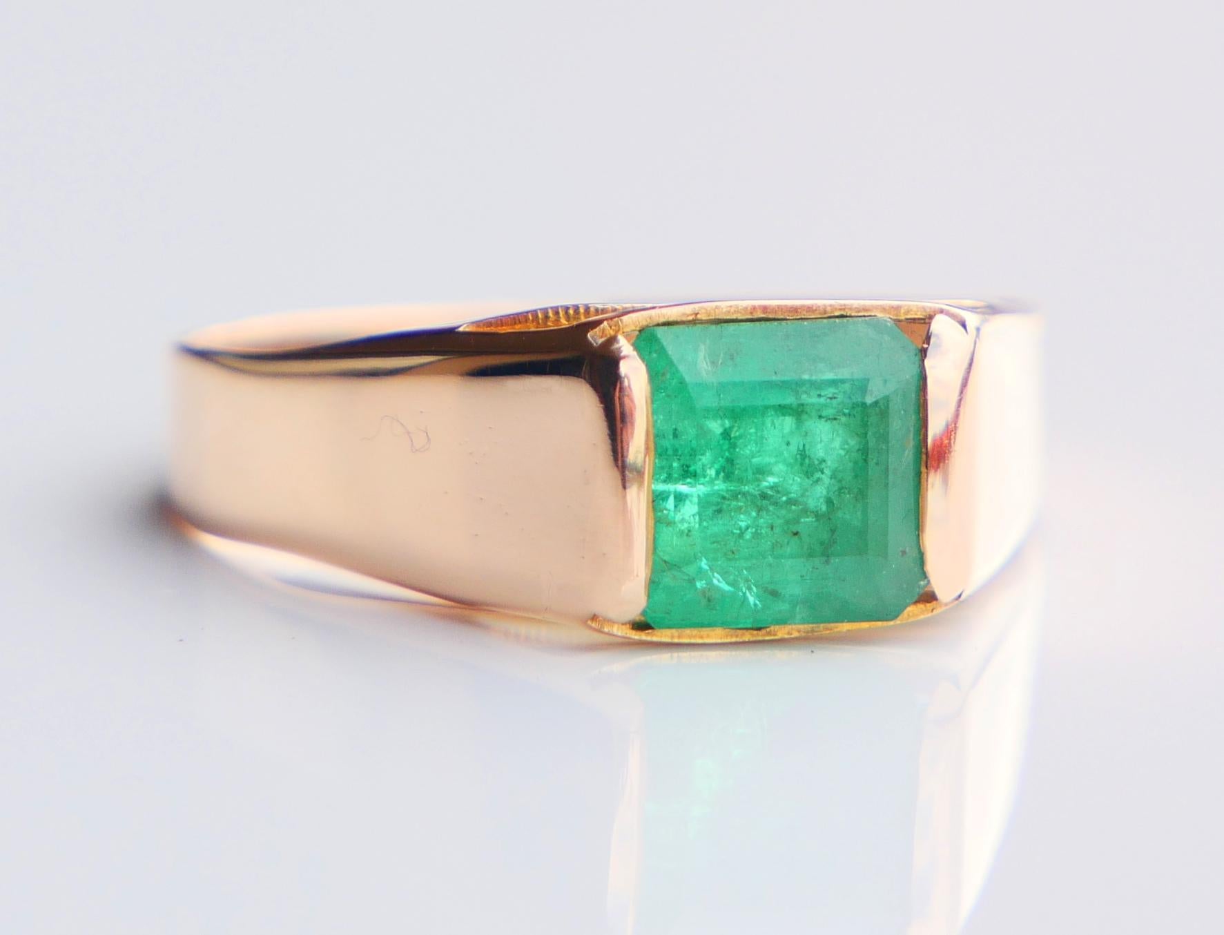 Vintage Unisex Ring natürlich 1.5ct Smaragd massiv 18K Gelbgold Ø US8.5 / 2.7gr im Angebot 4