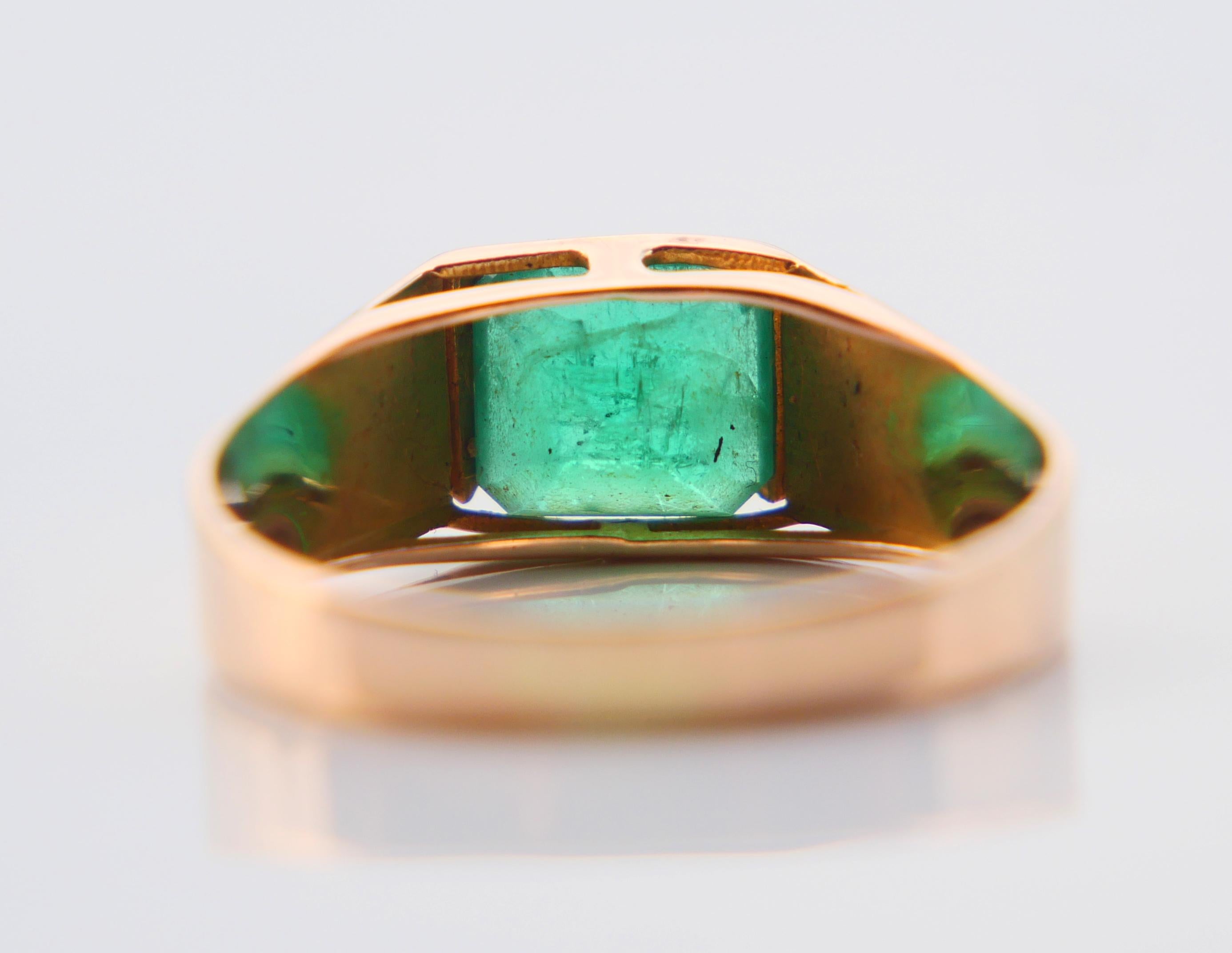 Vintage Unisex Ring natürlich 1.5ct Smaragd massiv 18K Gelbgold Ø US8.5 / 2.7gr im Angebot 5