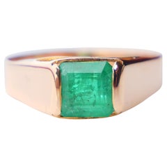 Vintage Unisex Ring natural 1.5ct Emerald solid 18K Yellow Gold Ø US8.5 / 2.7gr