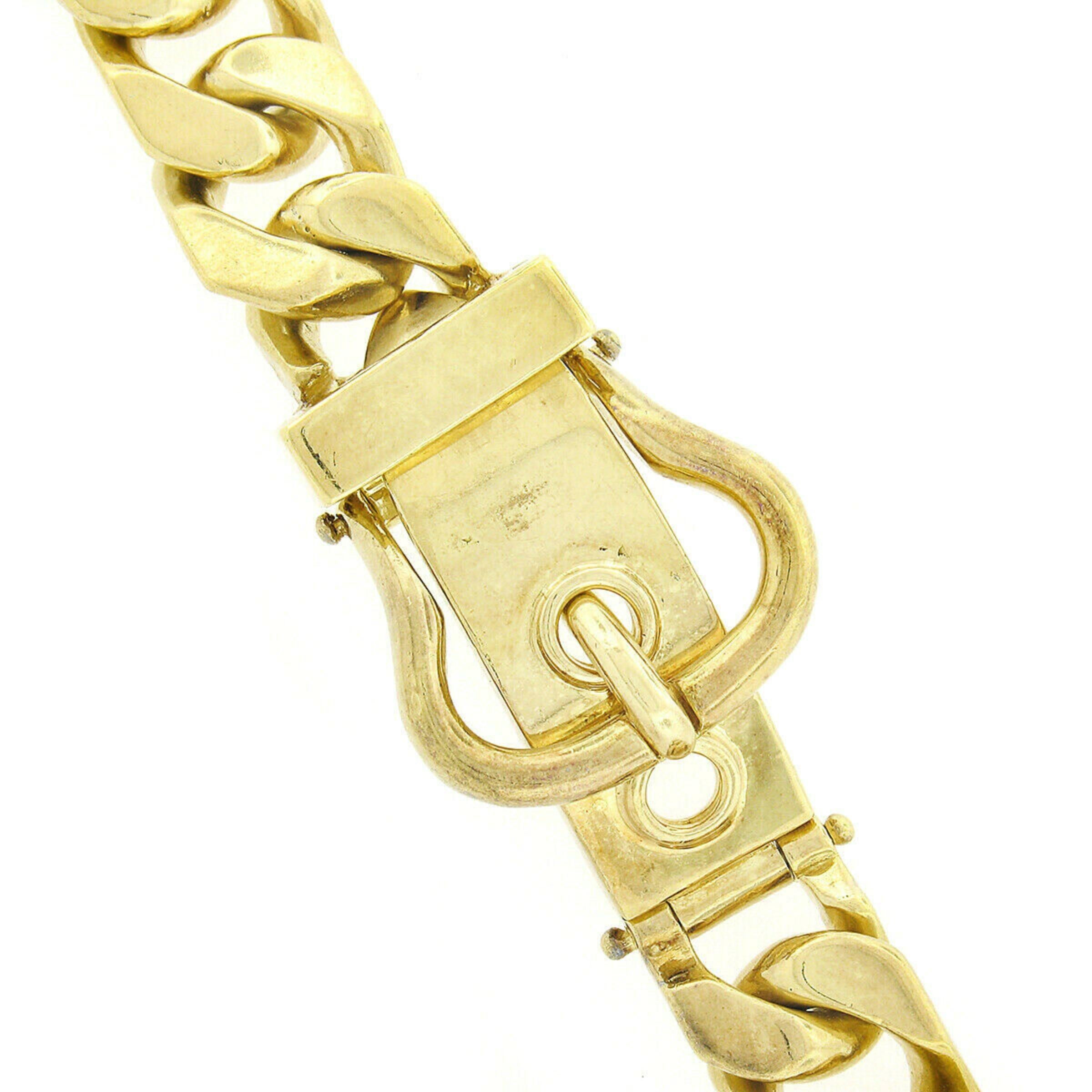 Vintage Unisex Solid 18k Gold Heavy Cuban Curb Link Chain & Buckle Bracelet 1