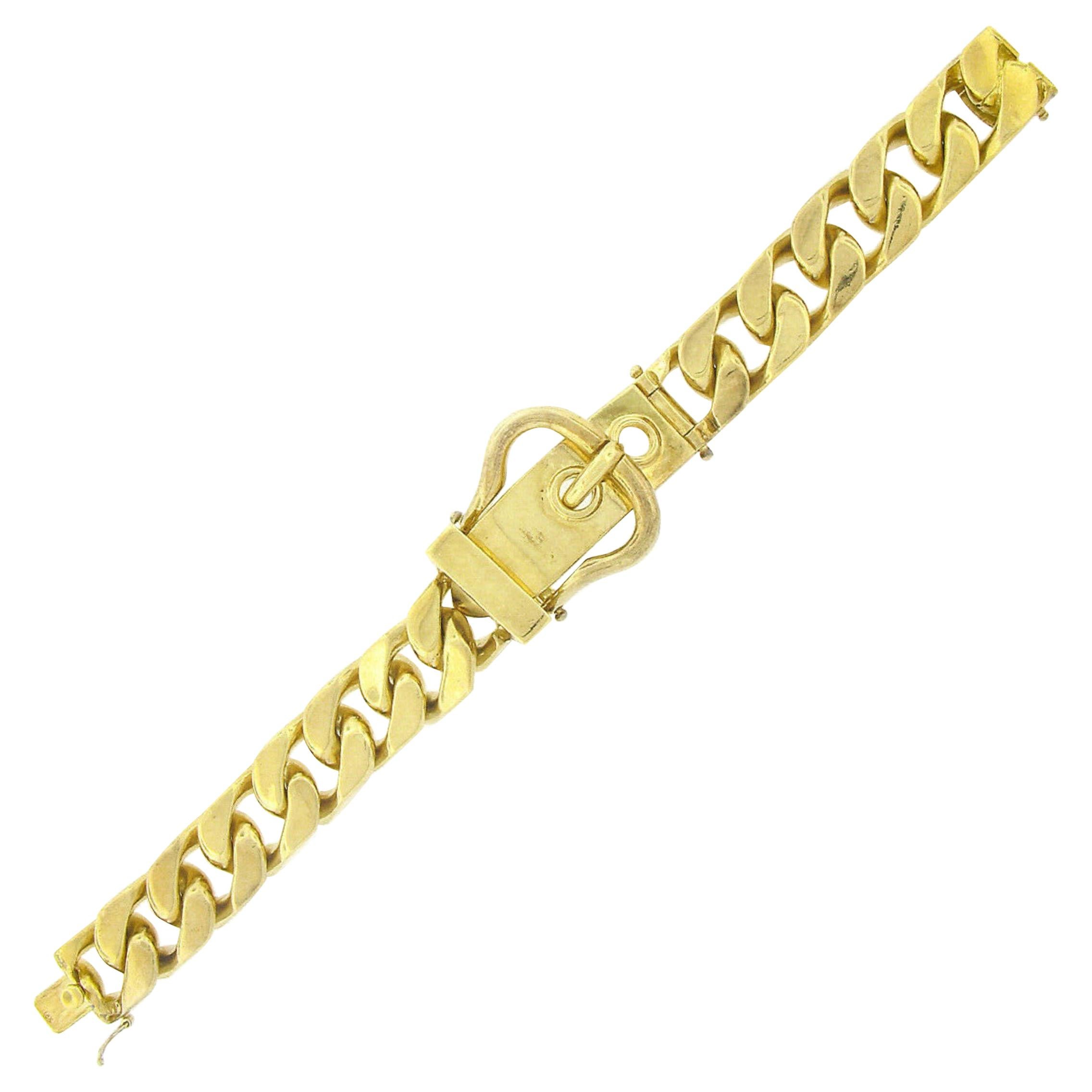 Vintage Unisex Solid 18k Gold Heavy Cuban Curb Link Chain & Buckle Bracelet