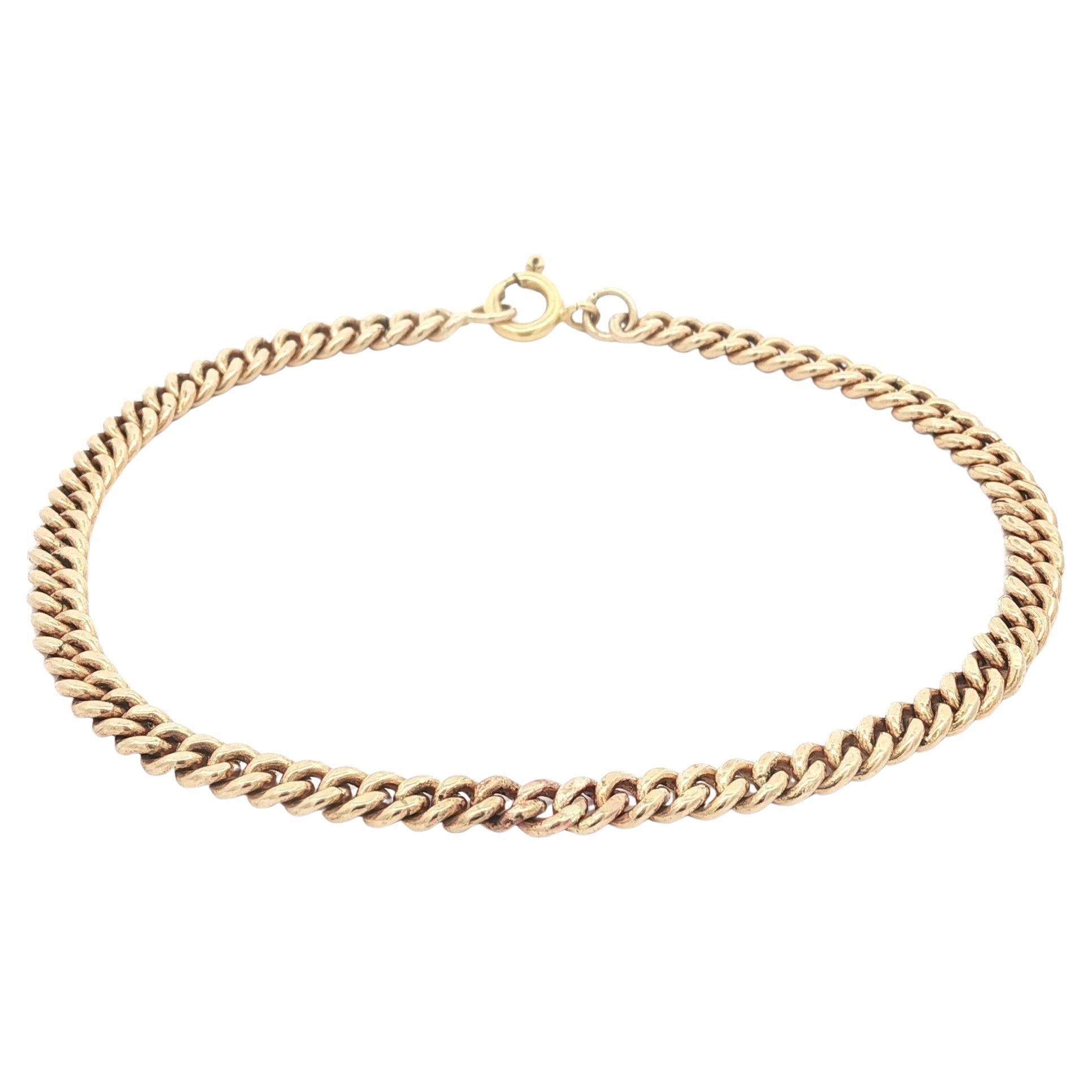 Pulsera unisex vintage de oro amarillo de 7" con cadena clásica de eslabones cubanos