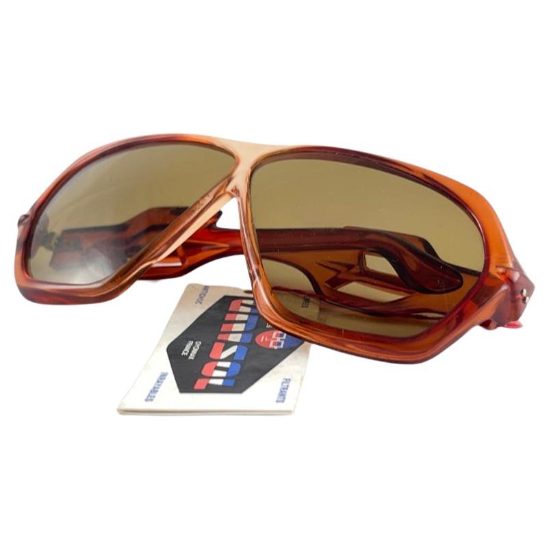 Vintage Unisol Oversized Translucent Honey 1970'S Sunglasses Made In France For Sale