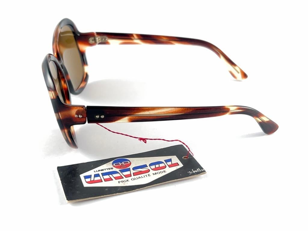 Women's or Men's Vintage Unisol Oversized Translucent Tortoise 1970'S Sunglasses Made In France For Sale