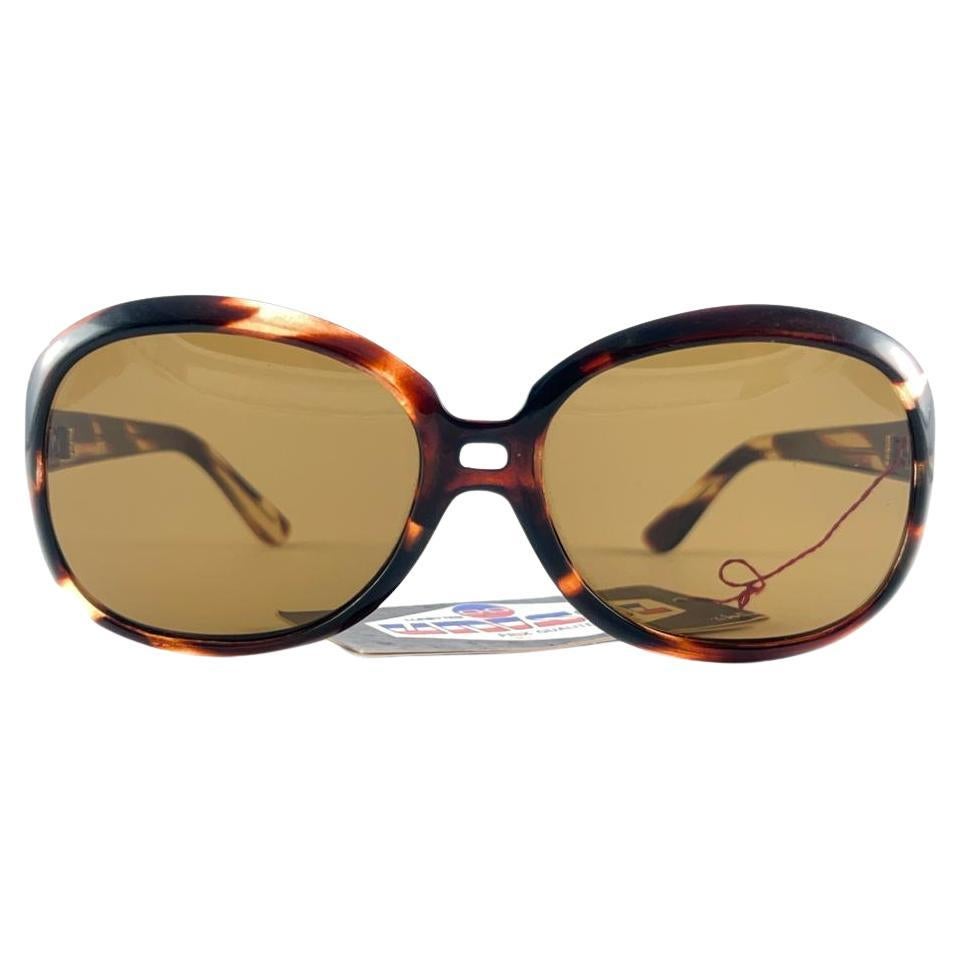 Vintage Unisol Oversized Translucent Tortoise 1970'S Sunglasses Made In France For Sale