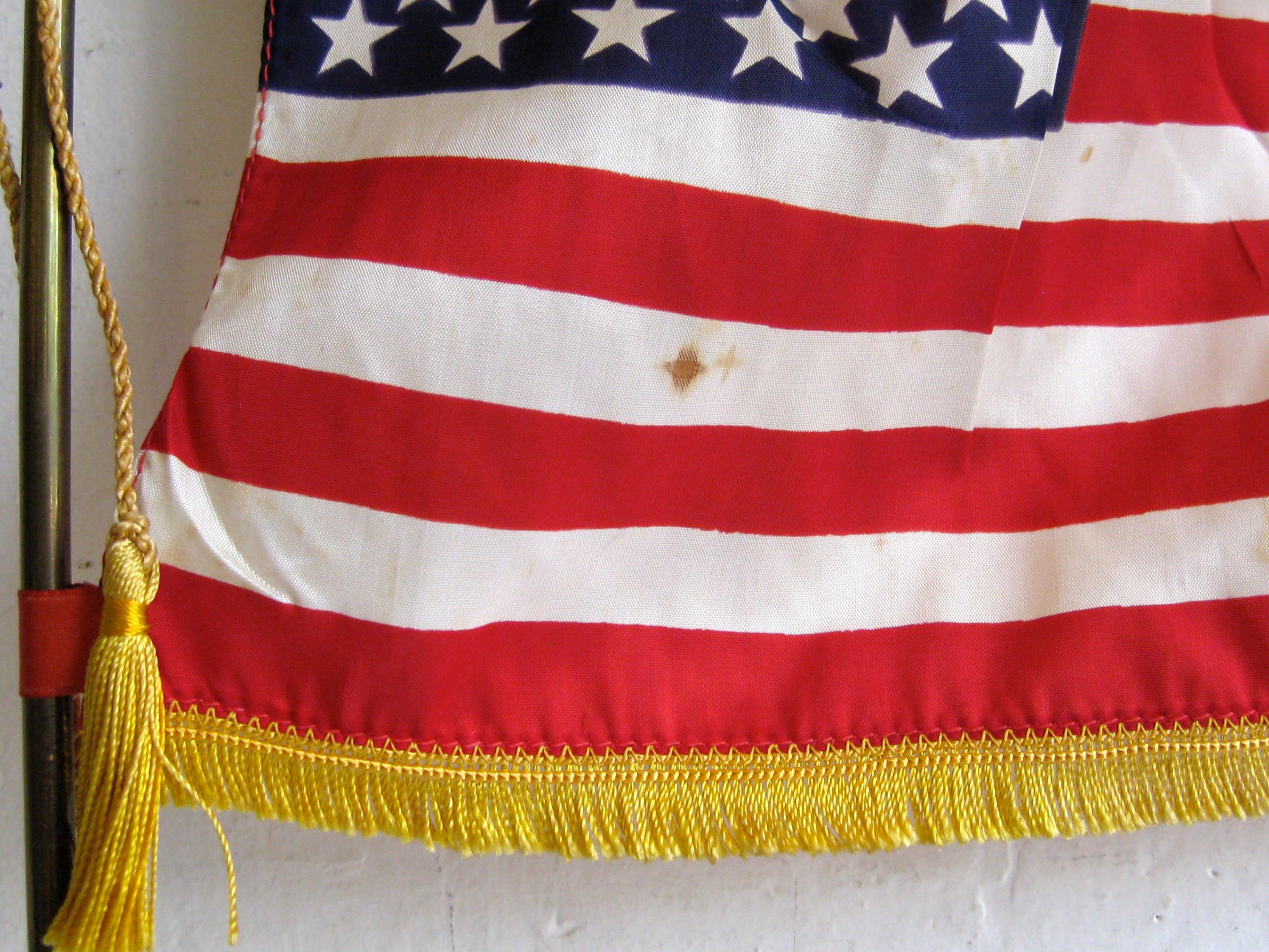 Vintage United States Military Desk 50 Star American Silk Flag on Brass Flagpole 8