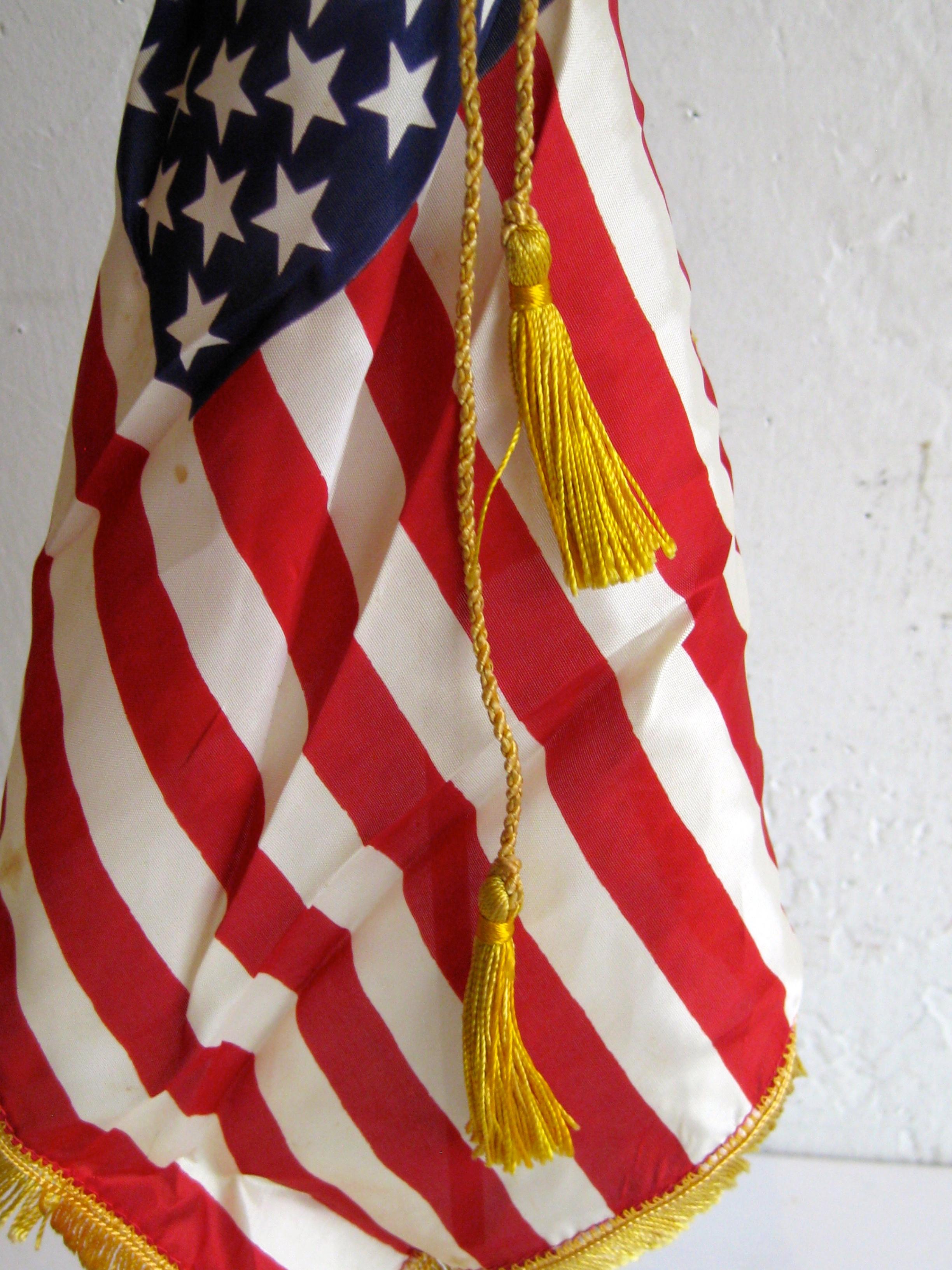 Vintage United States Military Desk 50 Star American Silk Flag on Brass Flagpole 5