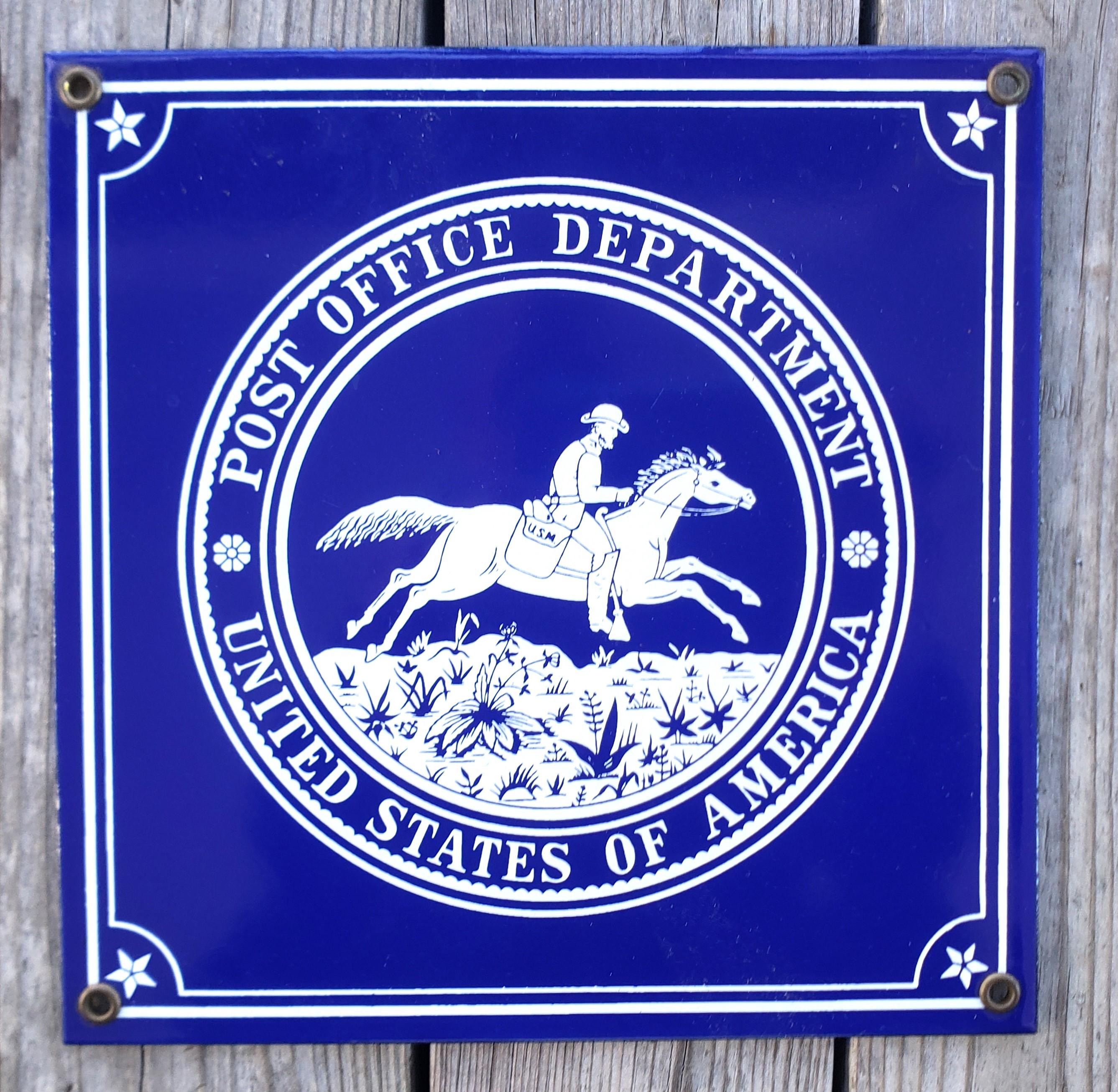 American Colonial Vintage United States Post Office Department Enamel Advertising Sign  For Sale