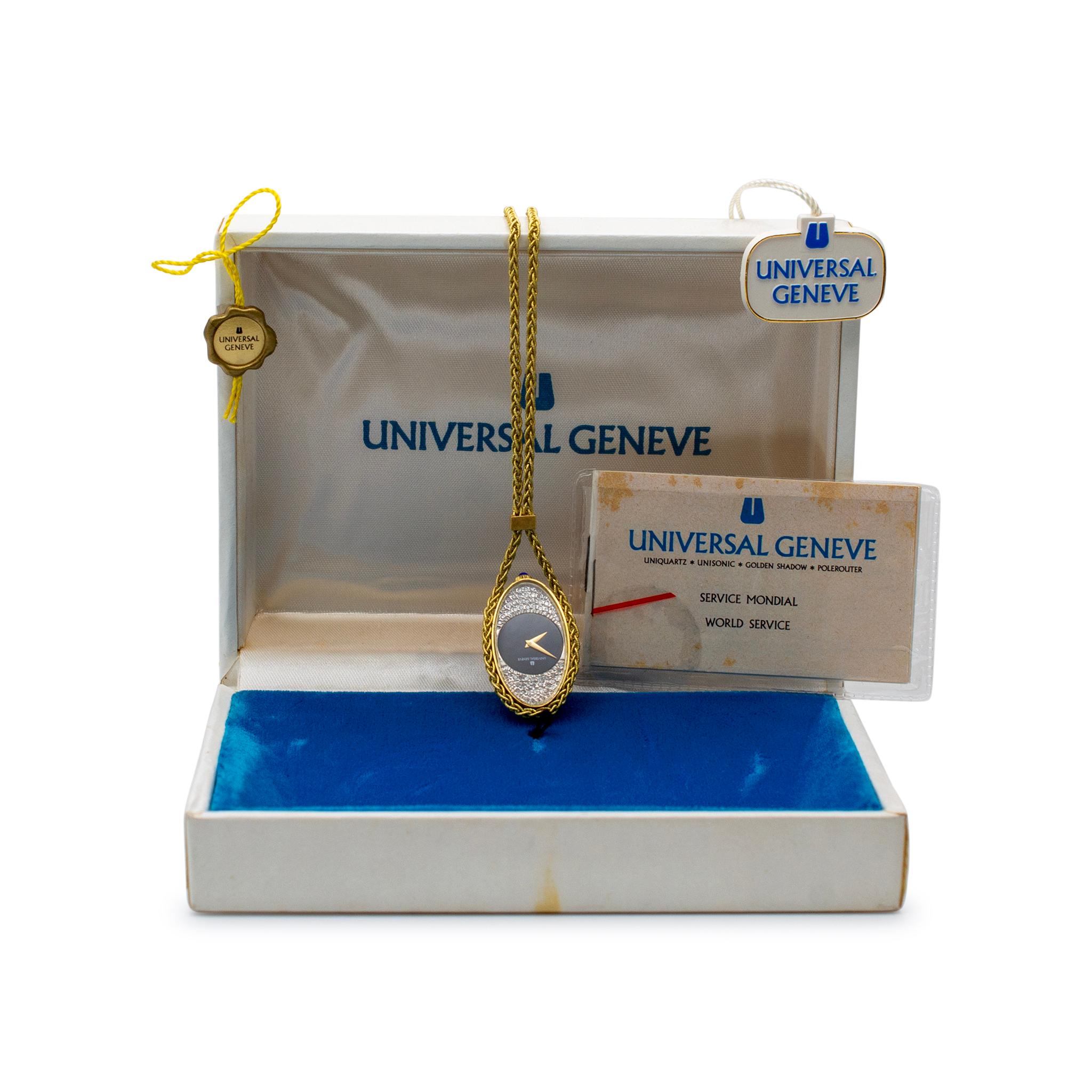 Vintage Universal Geneve 04971 18K Yellow Gold Diamond Watch Pendant Necklace For Sale 4