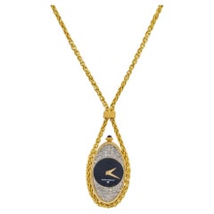 Universal Geneve 04971, collier pendentif montre vintage en or jaune 18 carats avec diamants