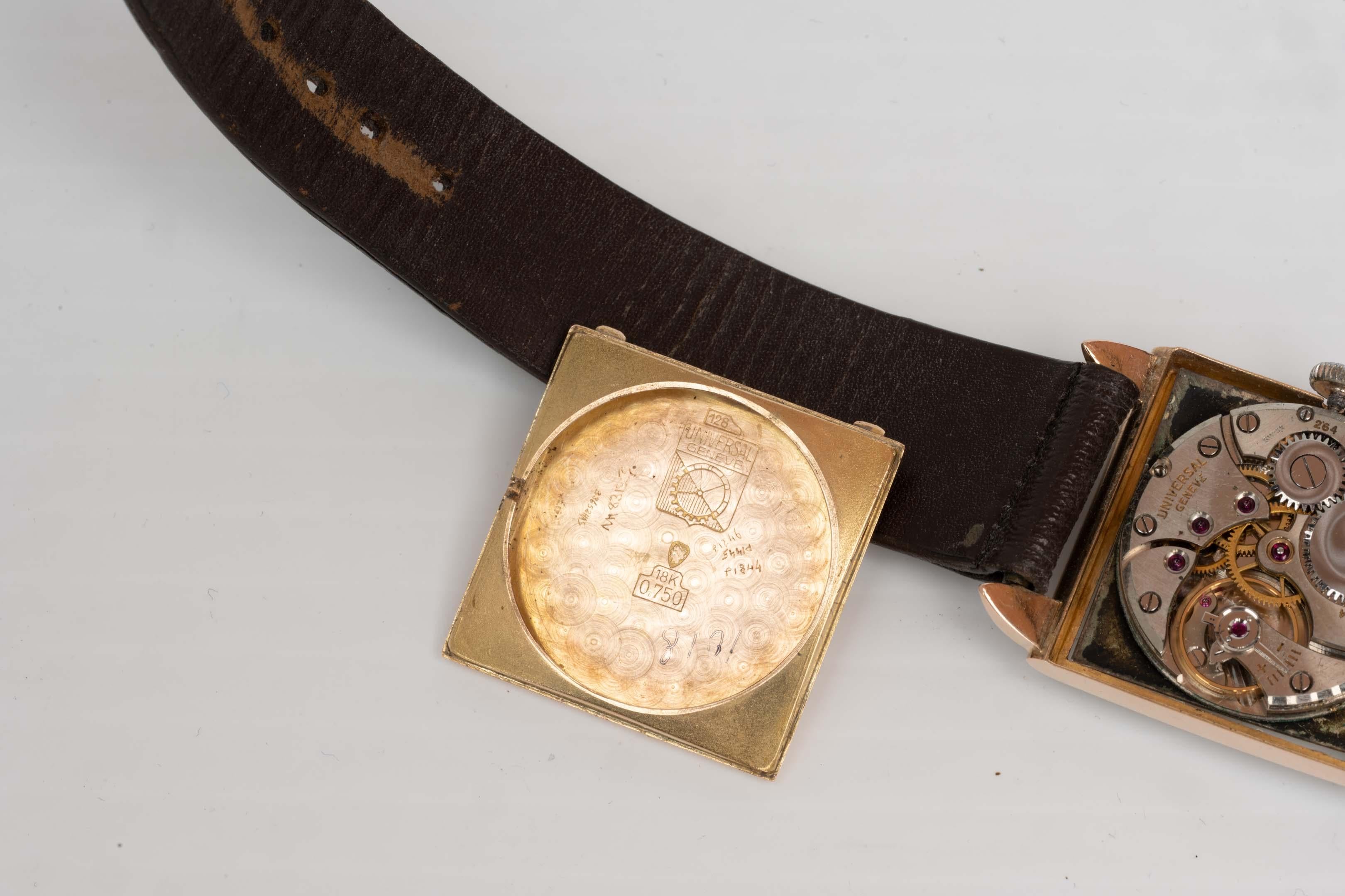 Men's Vintage Universal Geneve 18k Pink Gold Wristwatch For Sale