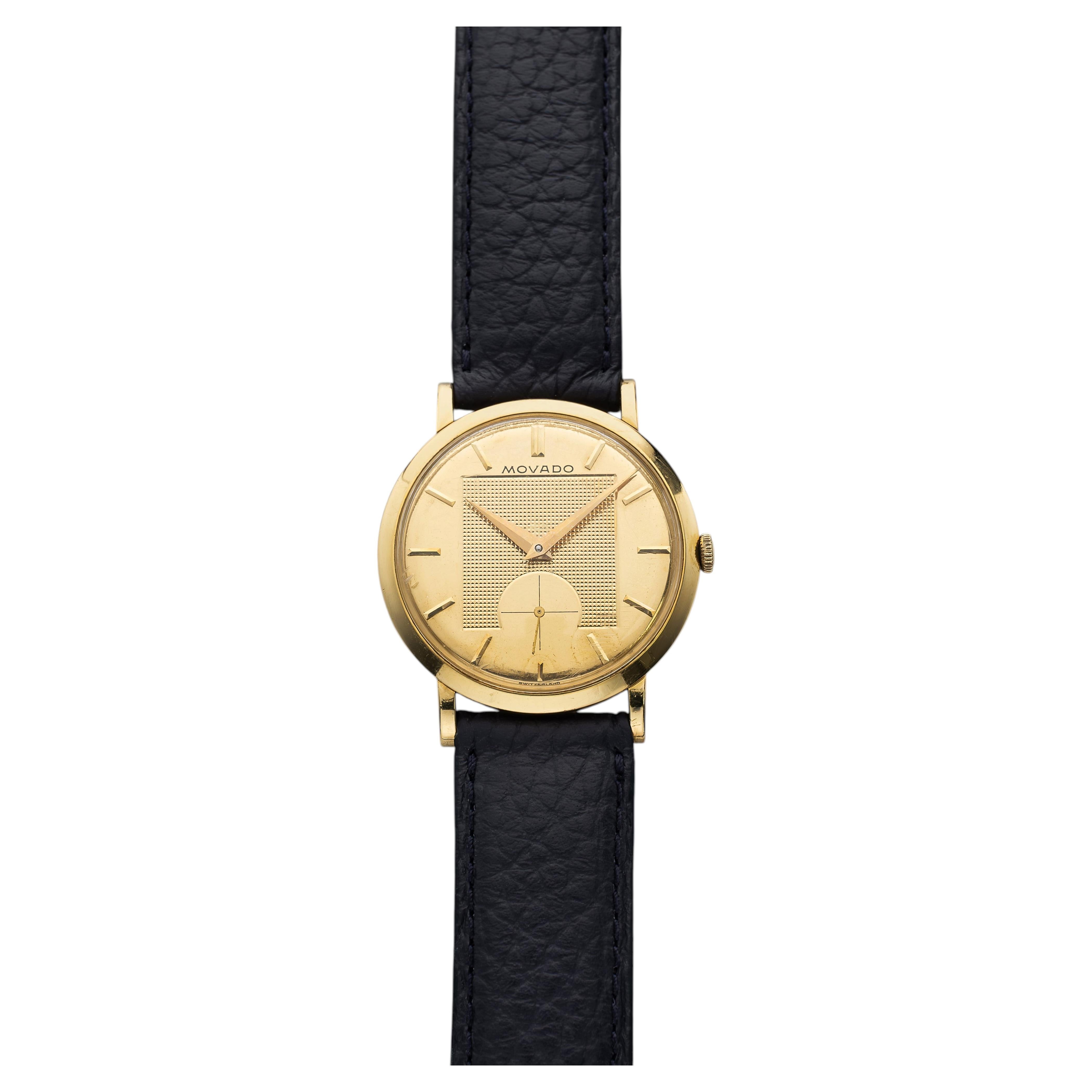 Vintage 1970 Movado 18K YG Viento Manual Segundero Pequeño 32mm