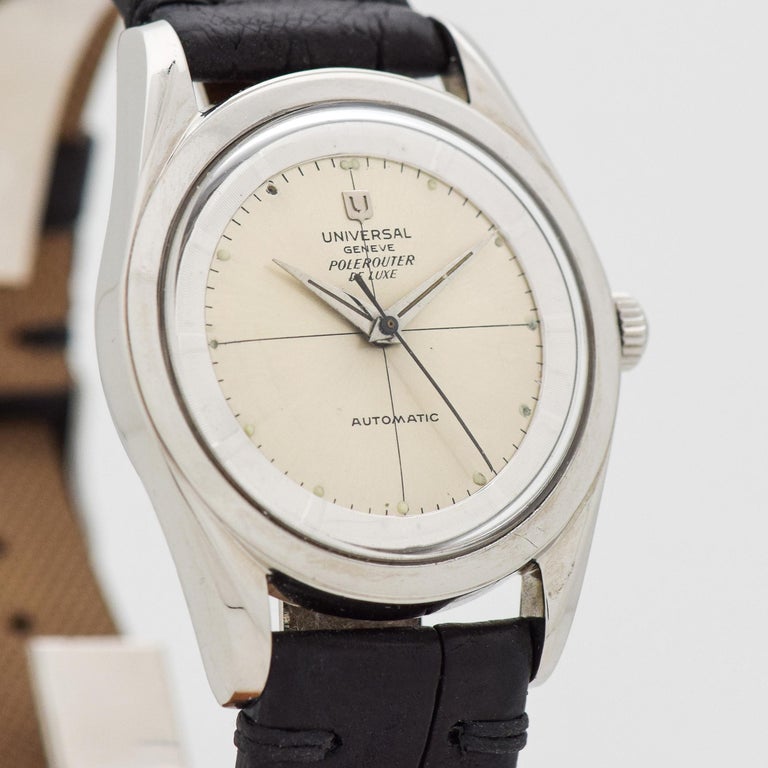 Vintage Universal Geneve Polerouter Stainless Steel Watch, 1957 at 1stDibs