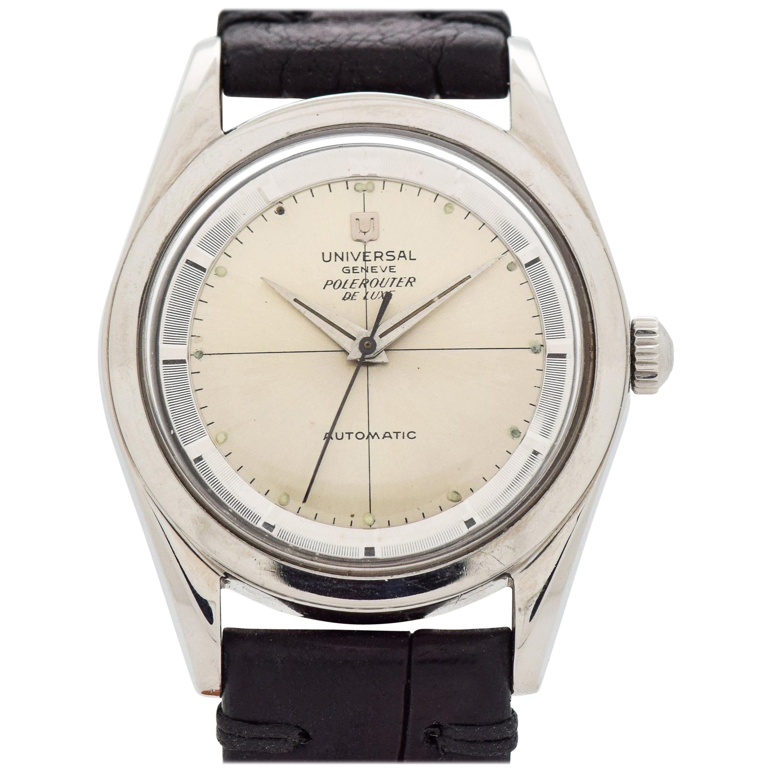 Vintage Universal Geneve Polerouter Stainless Steel Watch, 1957