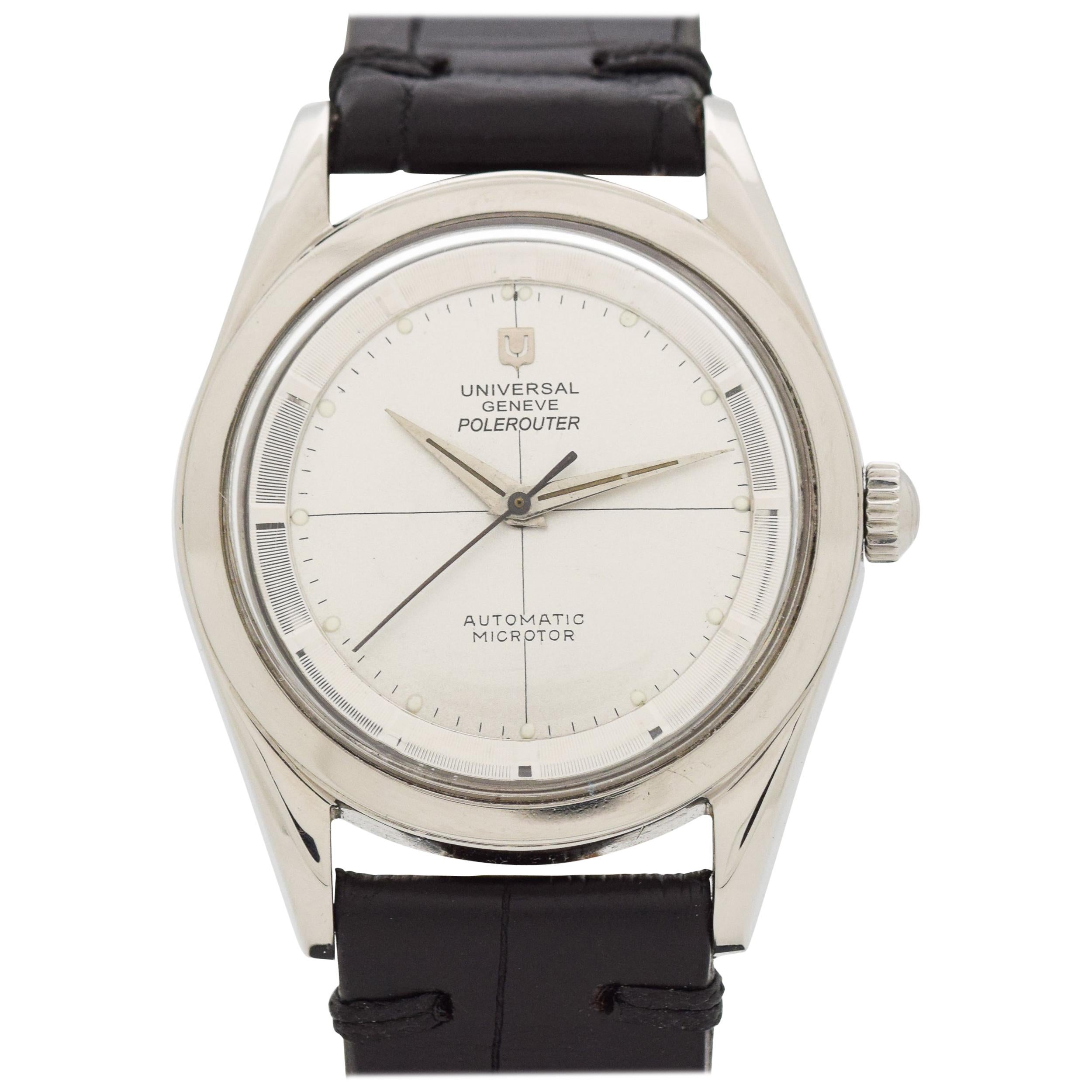 Universal Geneve Polerouter Montre vintage en acier inoxydable, 1957 en vente