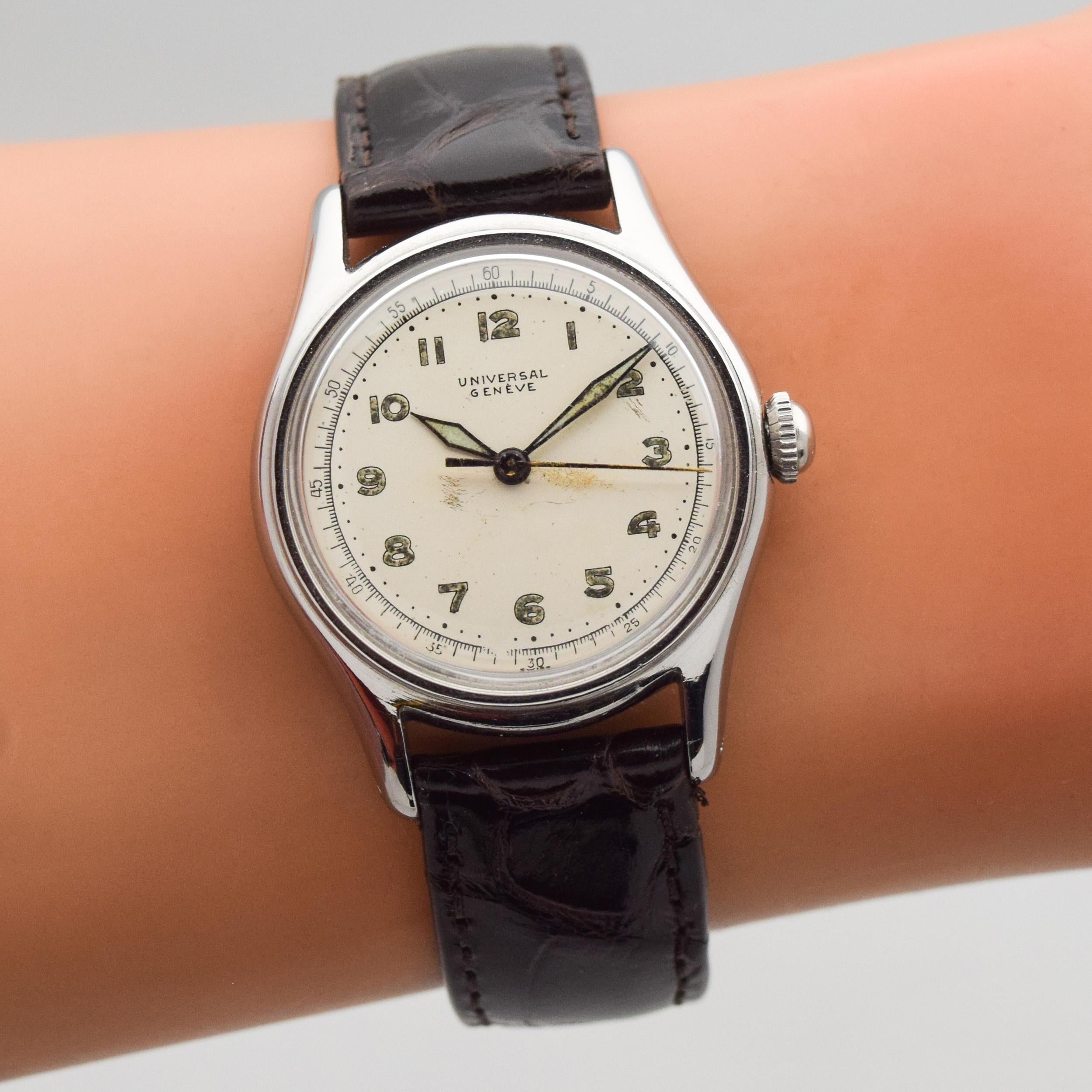 Vintage Universal Geneve Stainless Steel Watch, 1940s For Sale 2